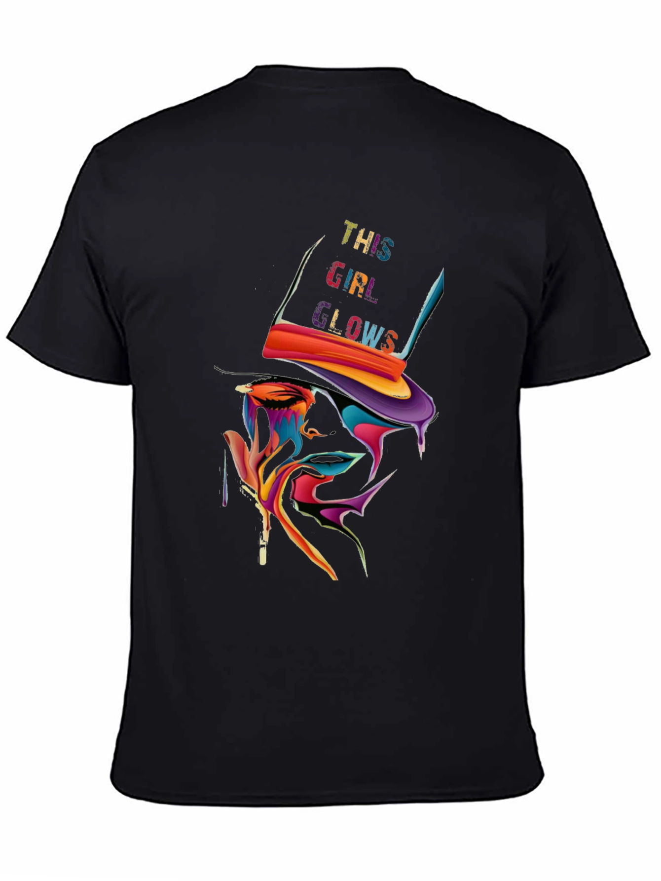 Black Colorful "This Girl Glows" Graphic Print Black T-Shirt view 4