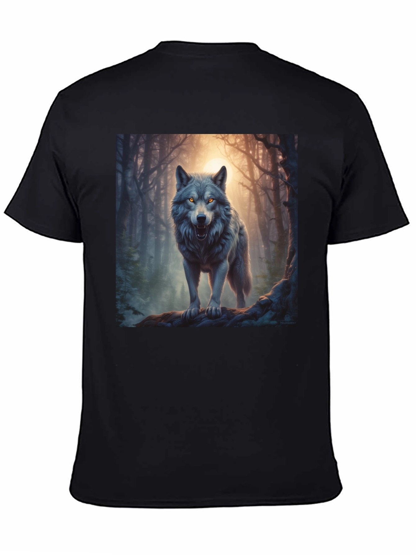 Black Wolf Graphic Tee - Forest Predator Print view 4