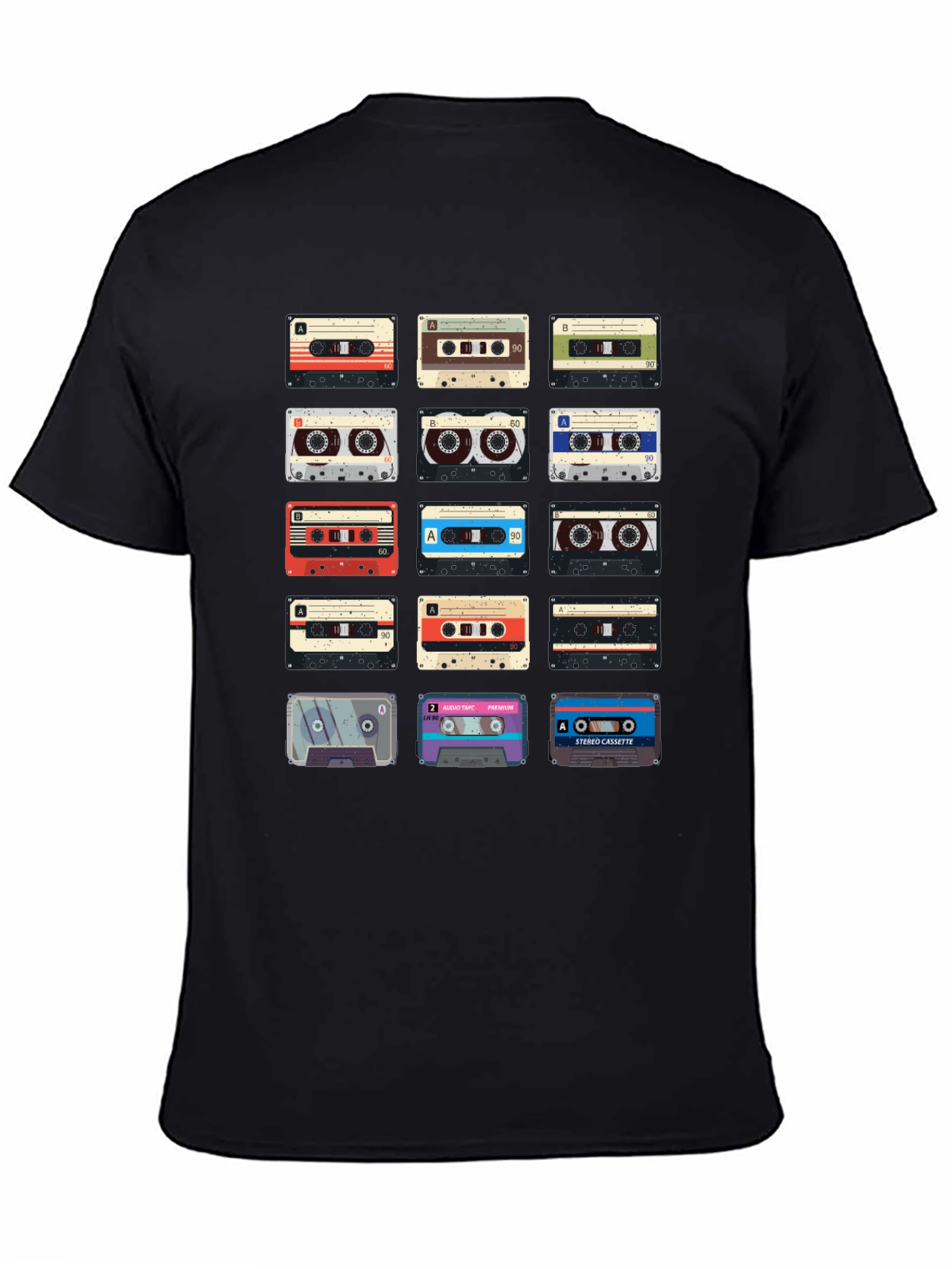 Black Retro Cassette Tape Graphic Tee - Vintage Music Lover Shirt view 4