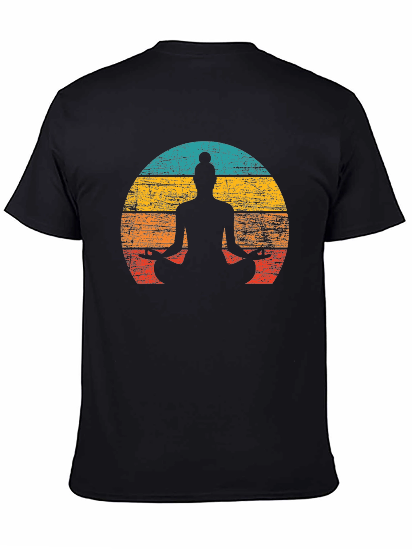 Black Yoga Silhouette Retro Sunset Graphic Tee - Unisex view 4