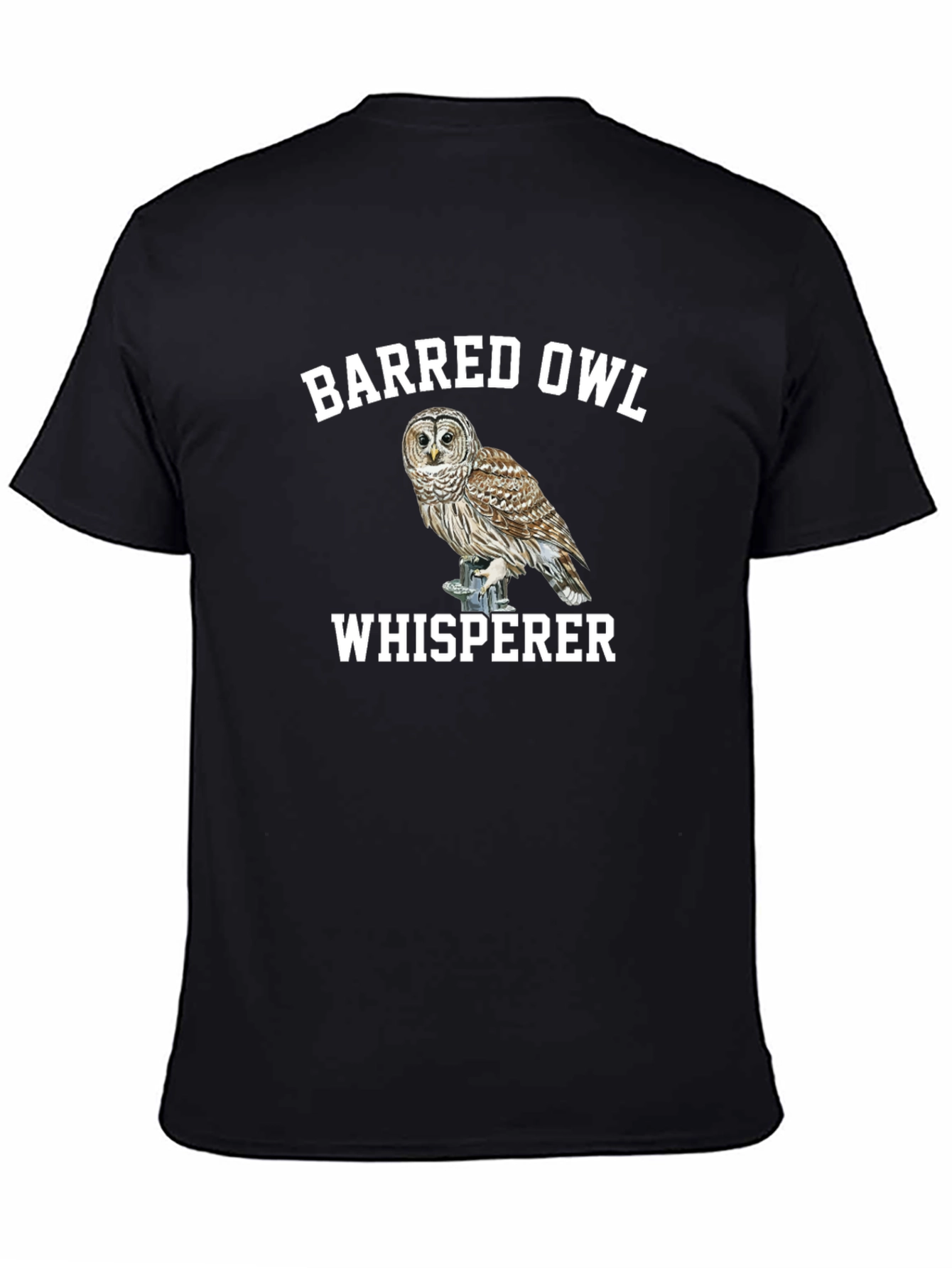Black Barred Owl Whisperer Black T-Shirt view 4