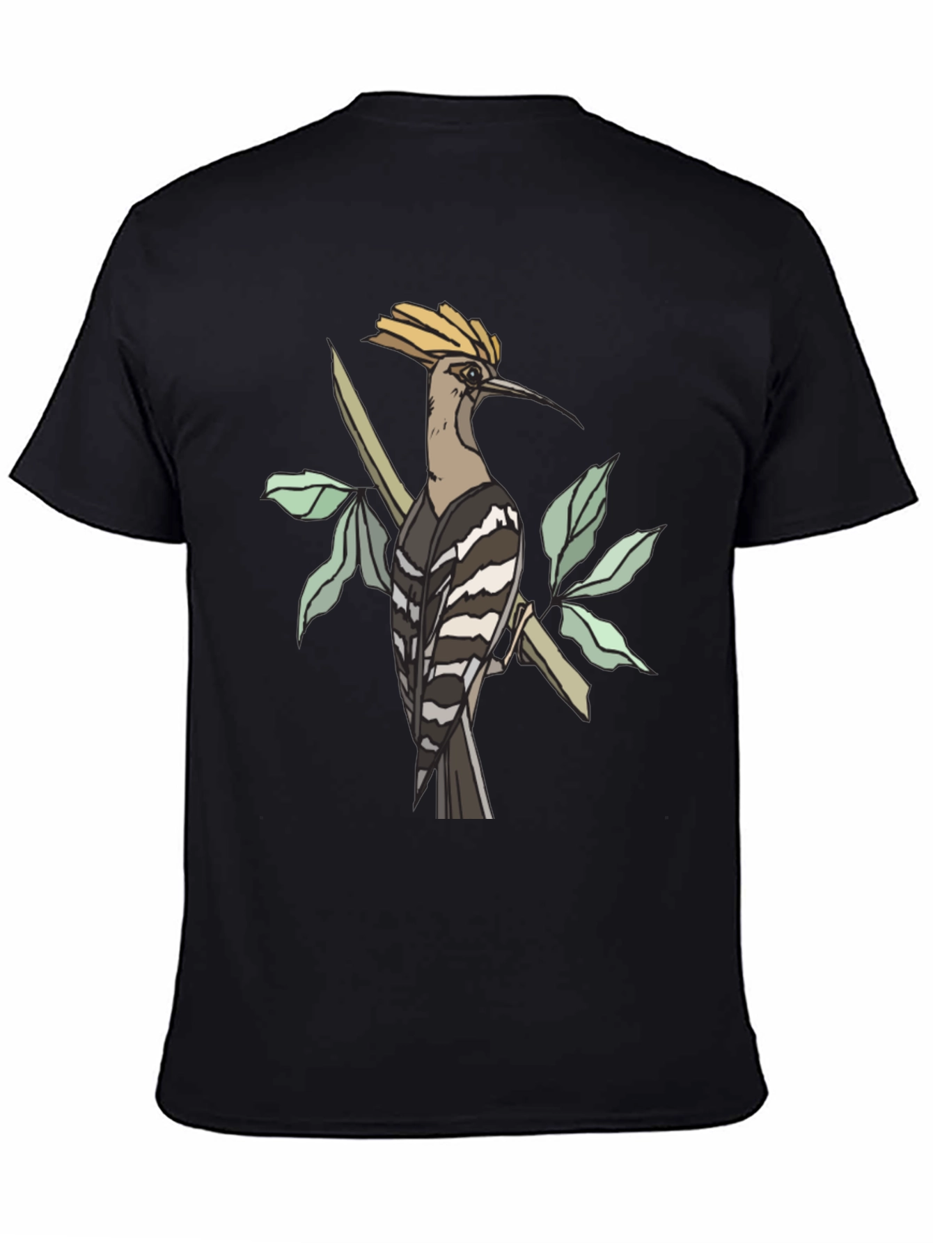 Black Hoopoe Bird Graphic Tee - Black Cotton T-Shirt view 4