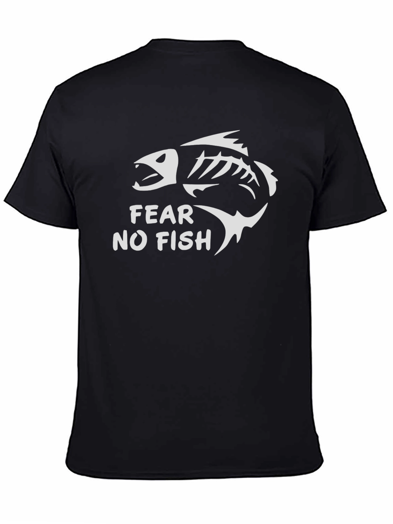 Black Fear No Fish Black Cotton Tee - Skeleton Fish Graphic T-Shirt view 4