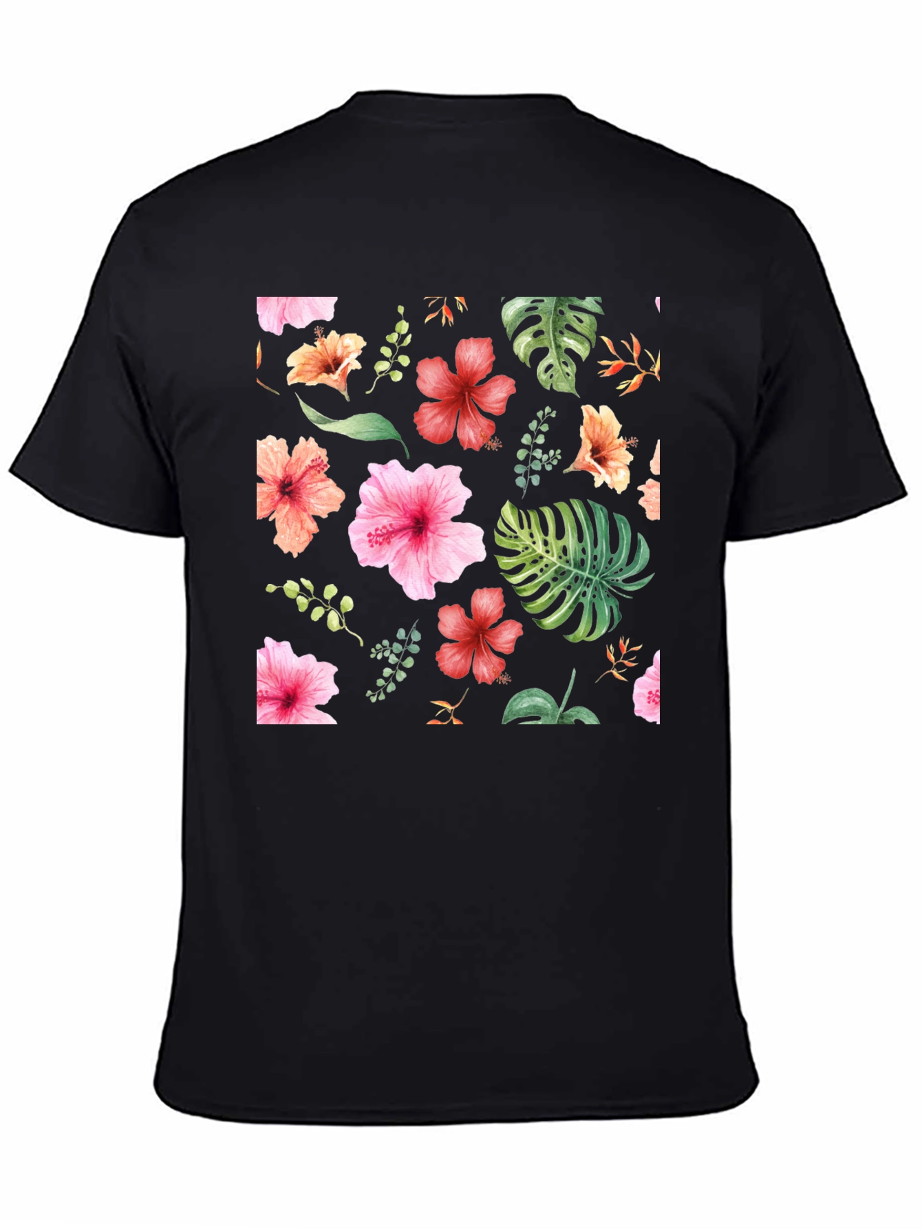 Floral Print Black T-Shirt - Tropical Style - 4