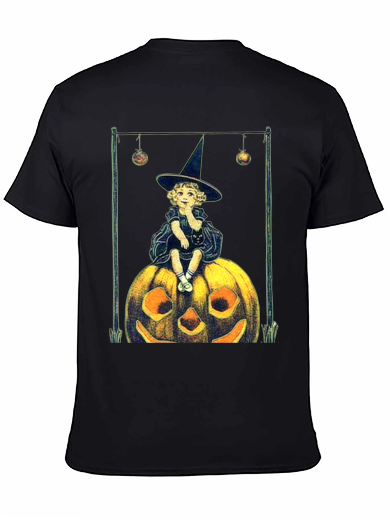 Black Vintage Witch on Pumpkin Halloween Tee view 4