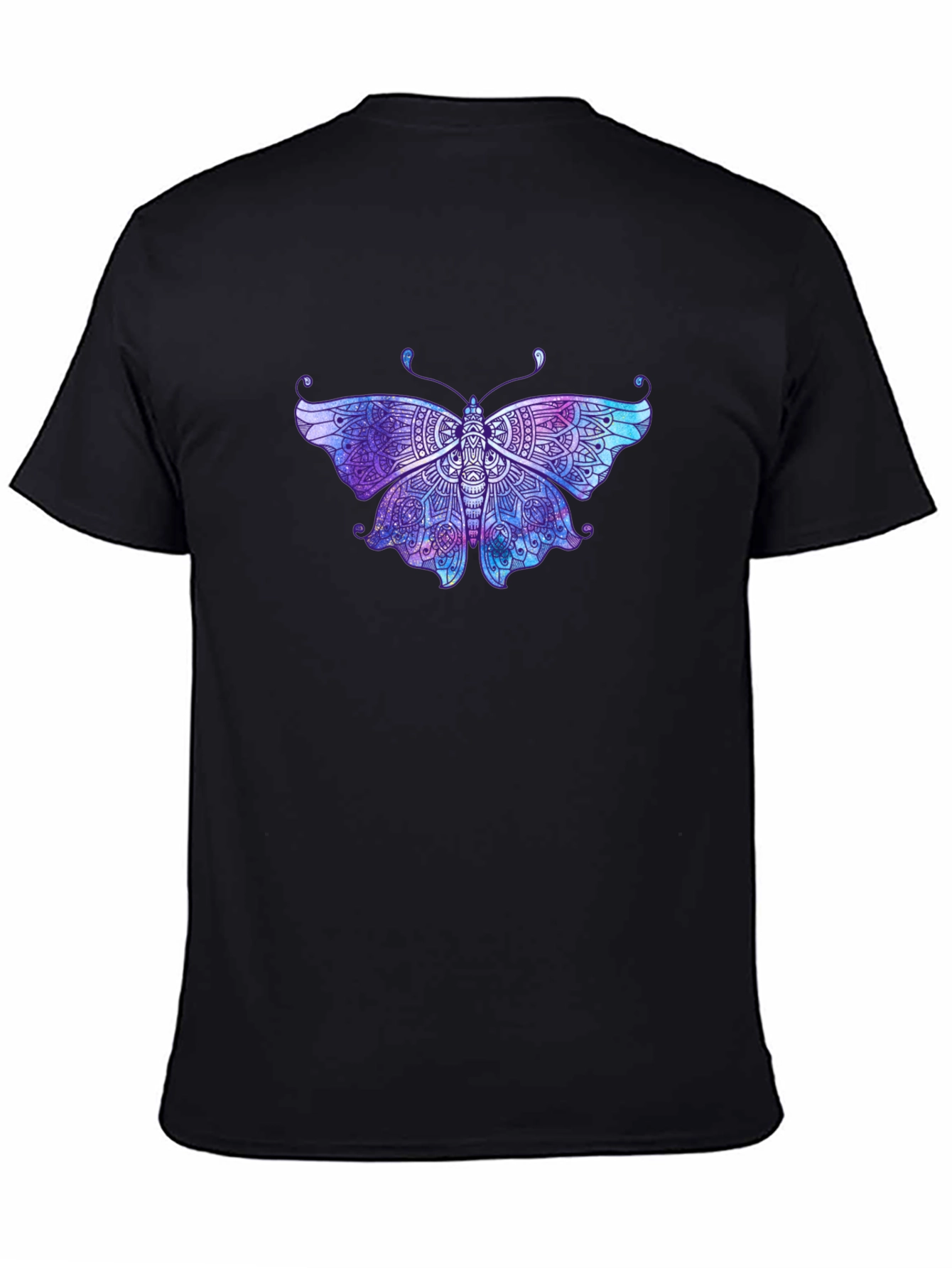 Black Butterfly Mandala Graphic Tee - Black Cotton T-Shirt view 4