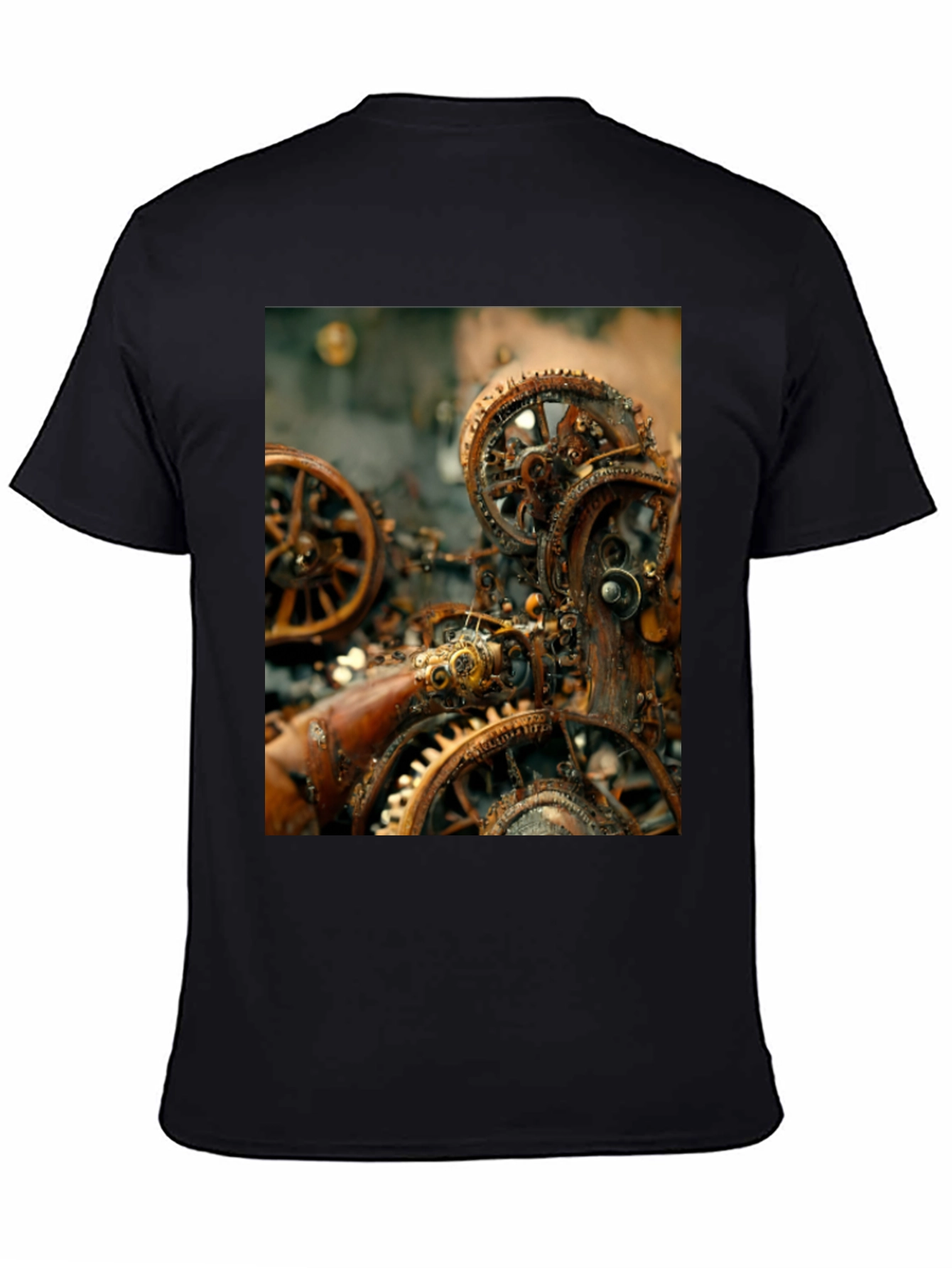 Black Steampunk Gears Graphic Tee - Black Cotton T-Shirt view 4