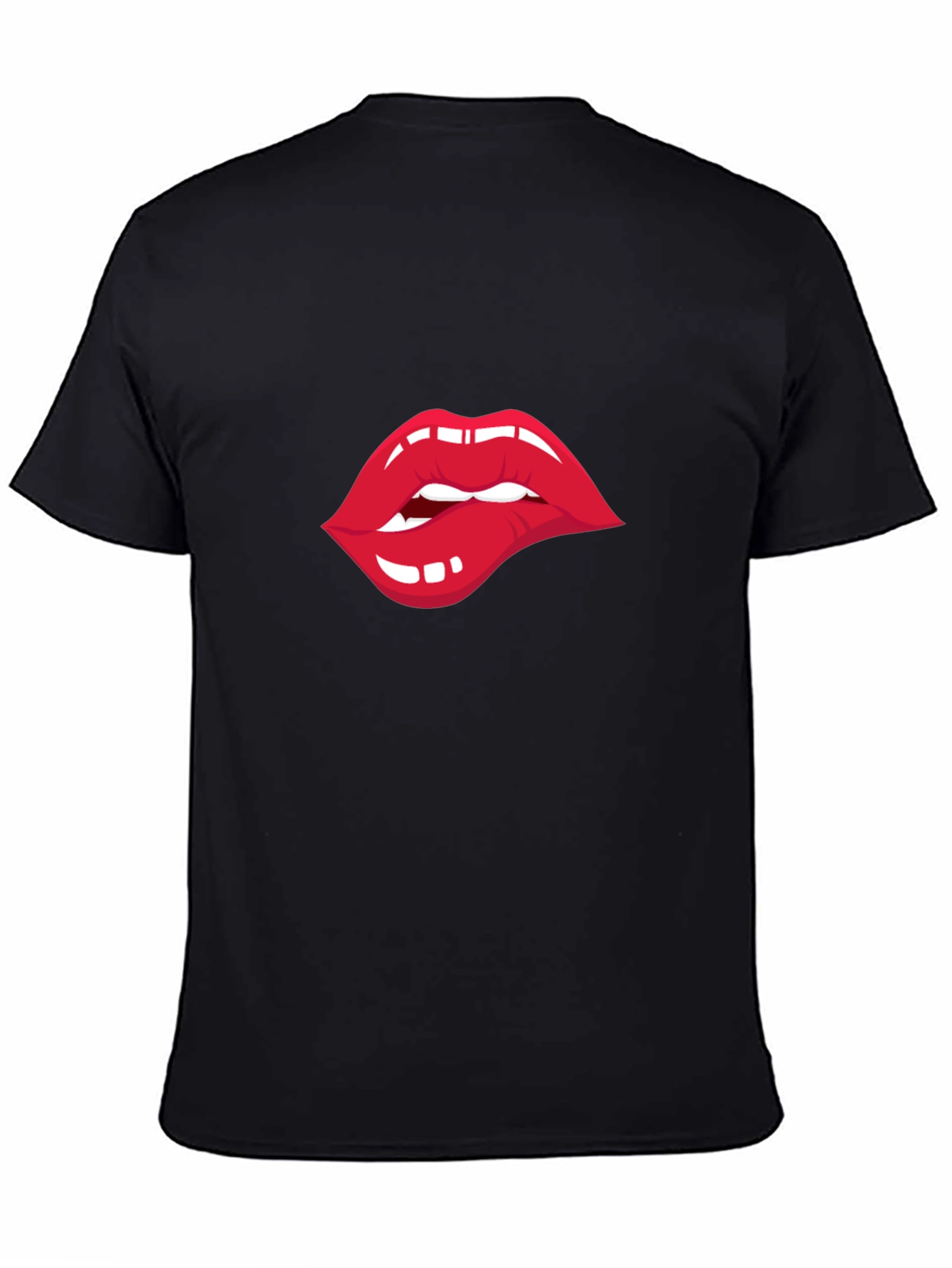 Black Biting Lips Graphic T-Shirt - Unisex Crew Neck Tee view 4