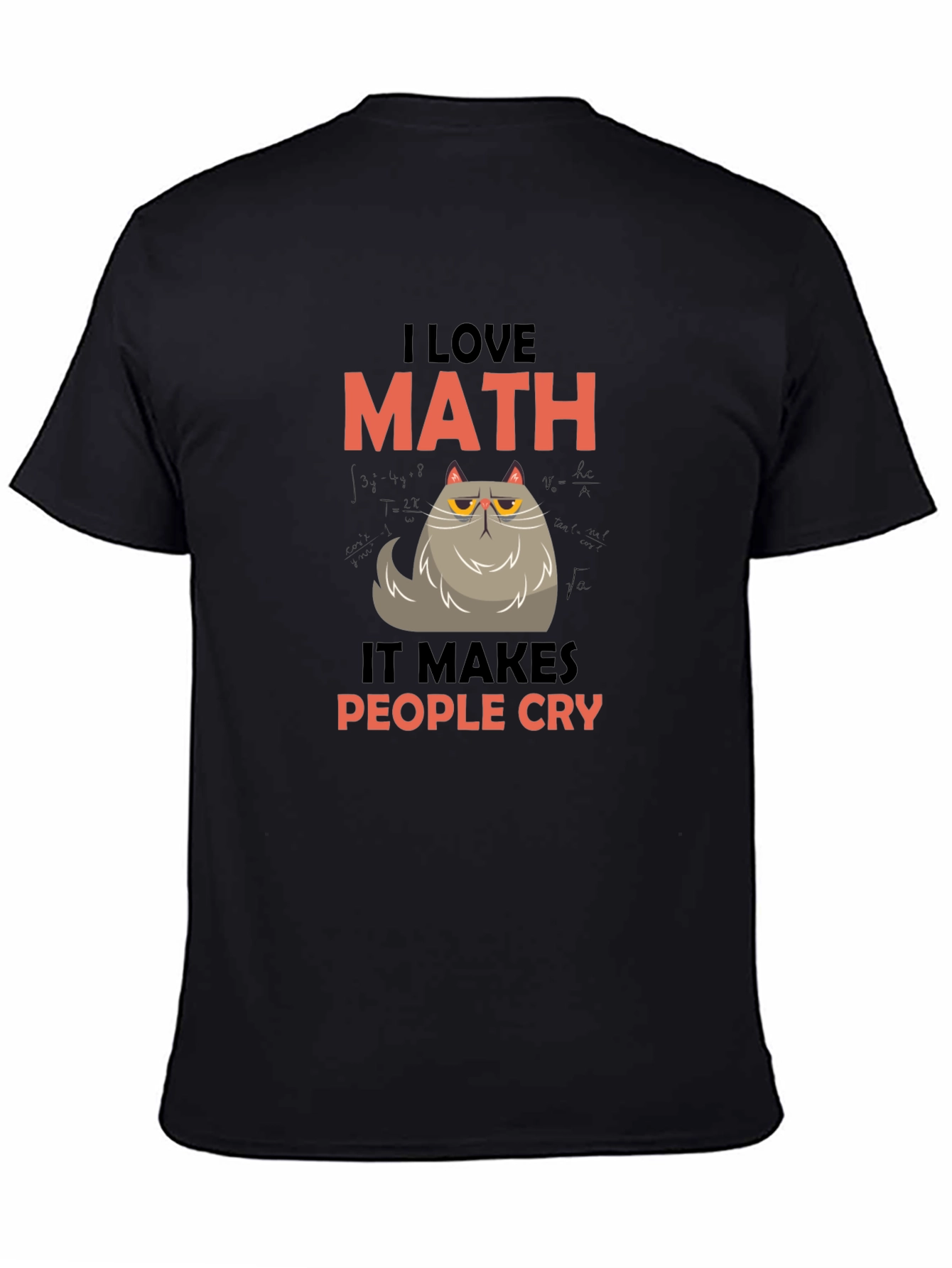 Black I Love Math Funny Cat Graphic T-Shirt view 4