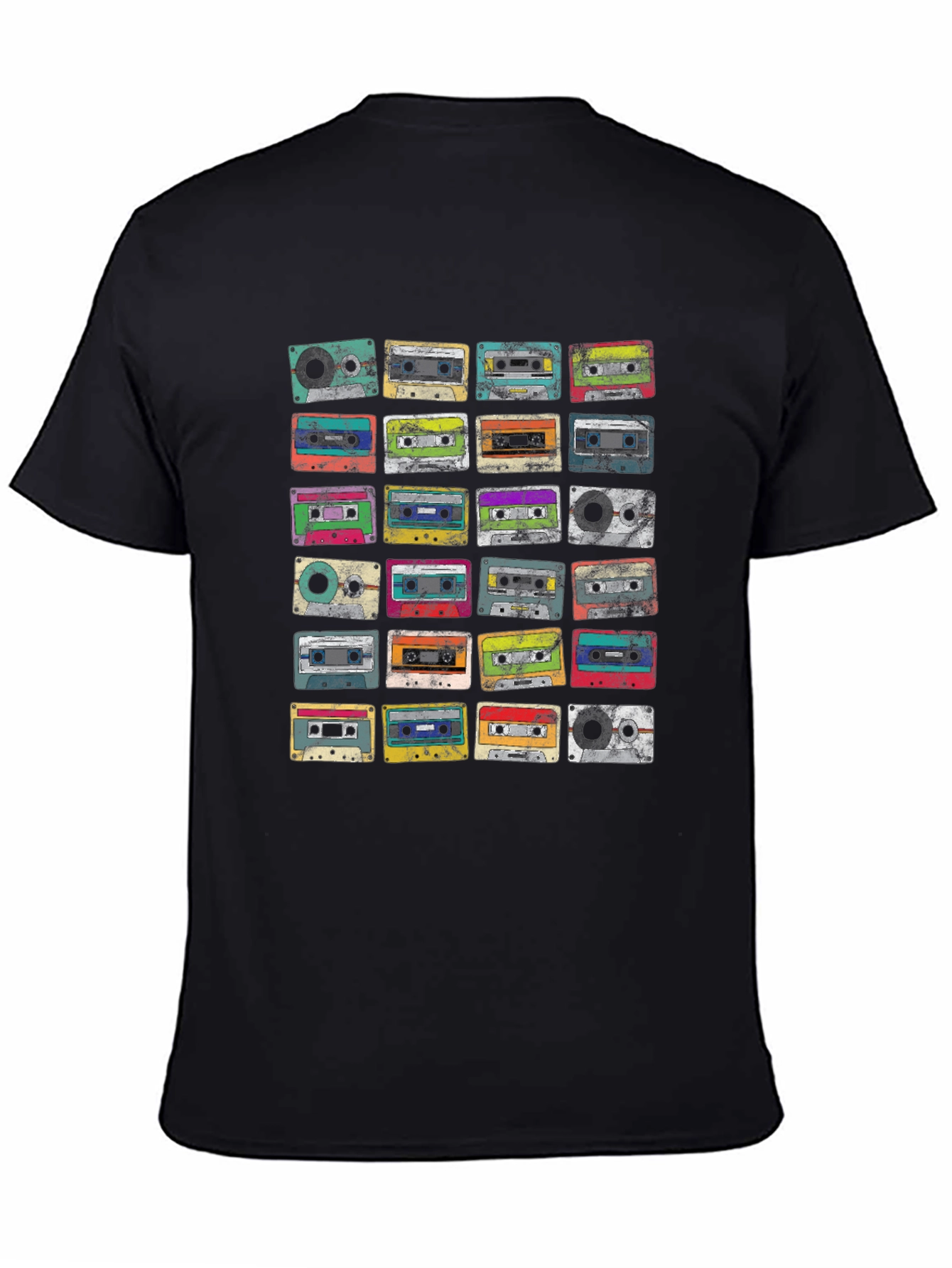 Black Retro Cassette Tapes Graphic Tee - Vintage Music Lover Shirt view 4