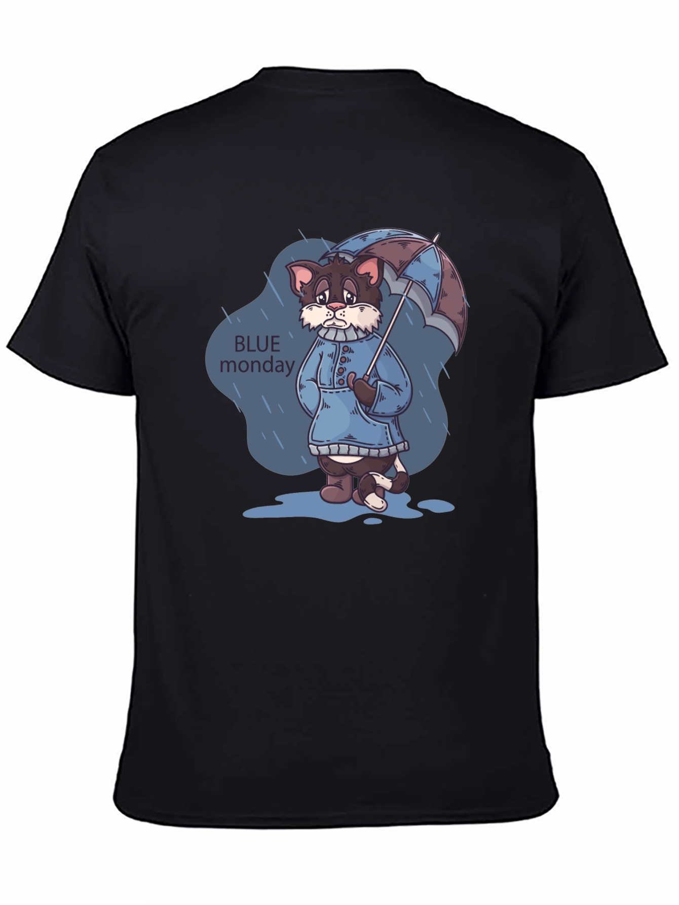 Black Blue Monday Cat T-Shirt - Rainy Day Style view 4