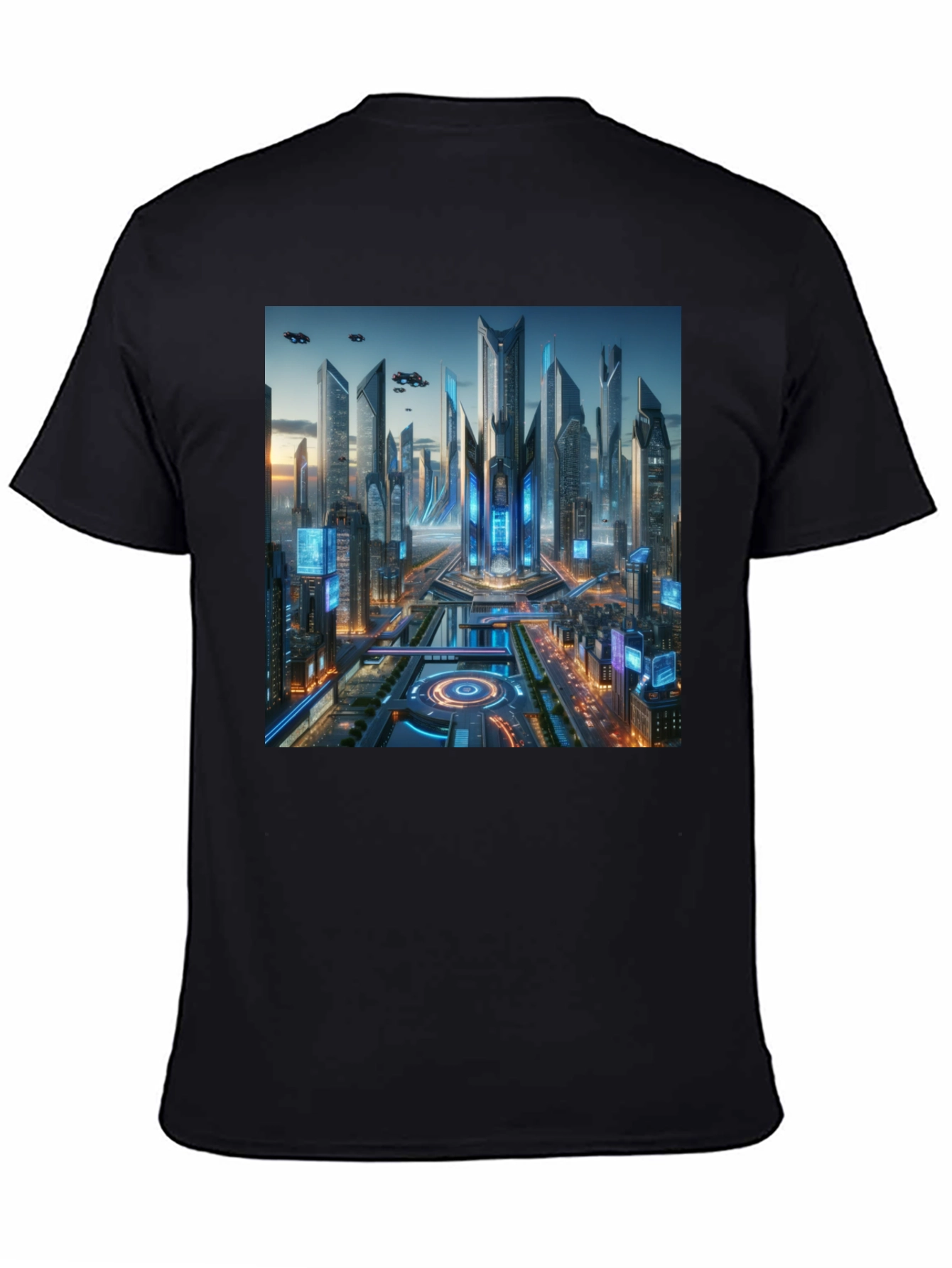 Black Futuristic Cityscape Graphic Black T-Shirt view 4