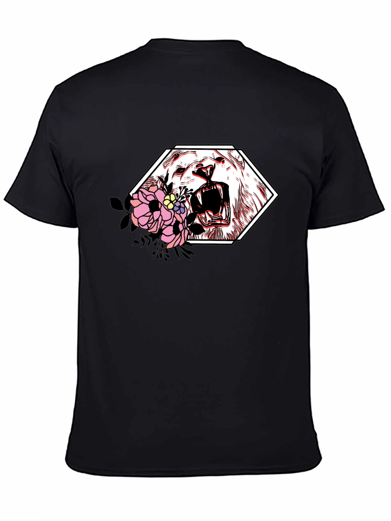 Black Floral Lion Graphic Tee - Modern Streetwear Style view 4