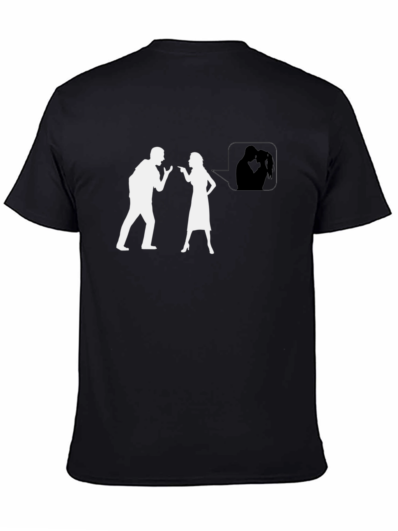 Black Funny Arguing Couple T-Shirt - Black Tee view 4
