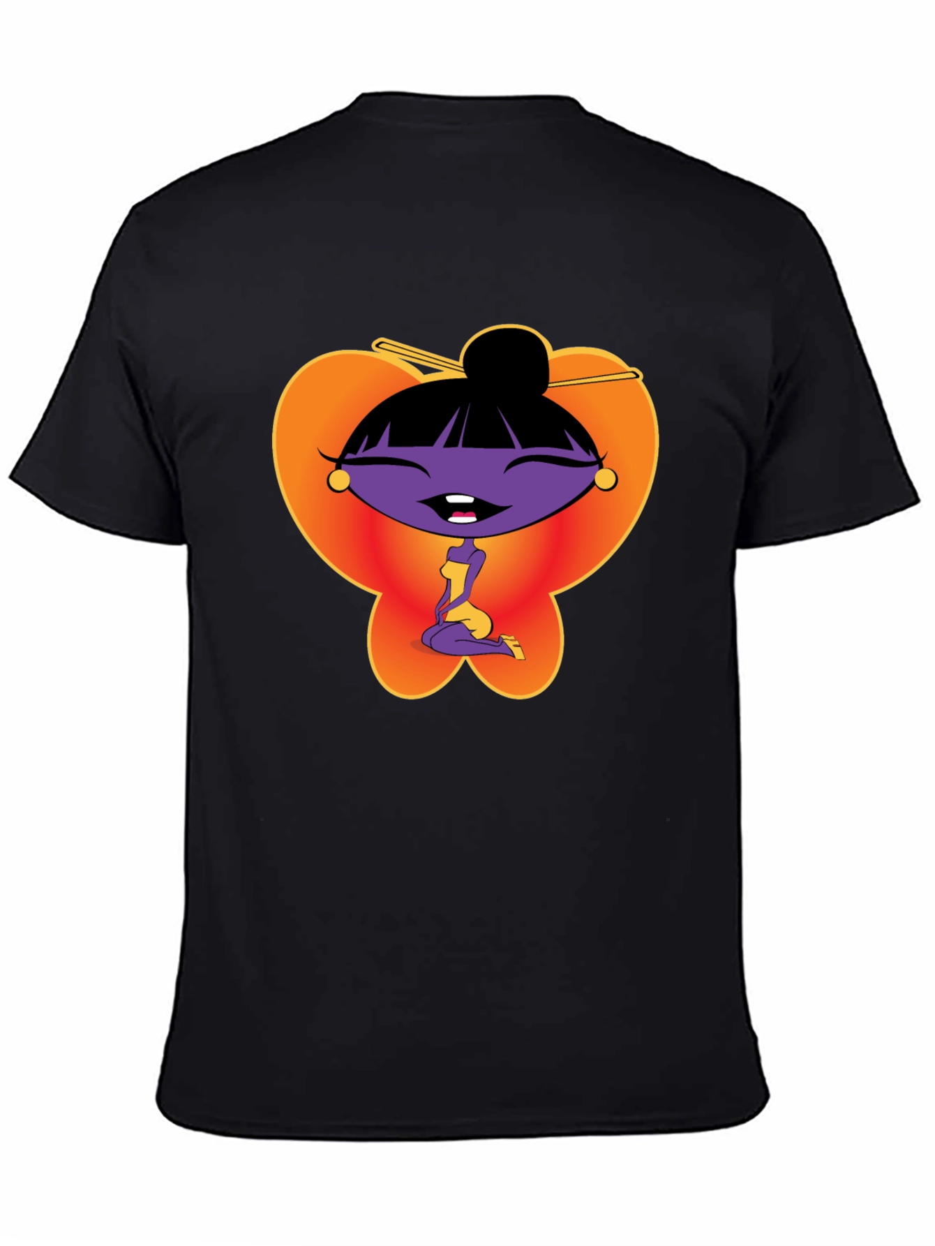 Black Cartoon Girl Graphic Tee - Black view 4