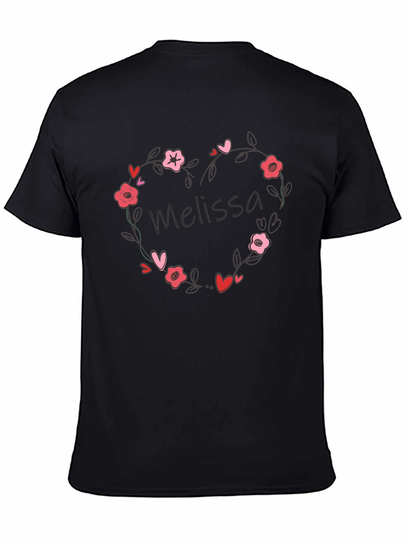 Black Melissa Floral Heart Personalized T-Shirt view 4