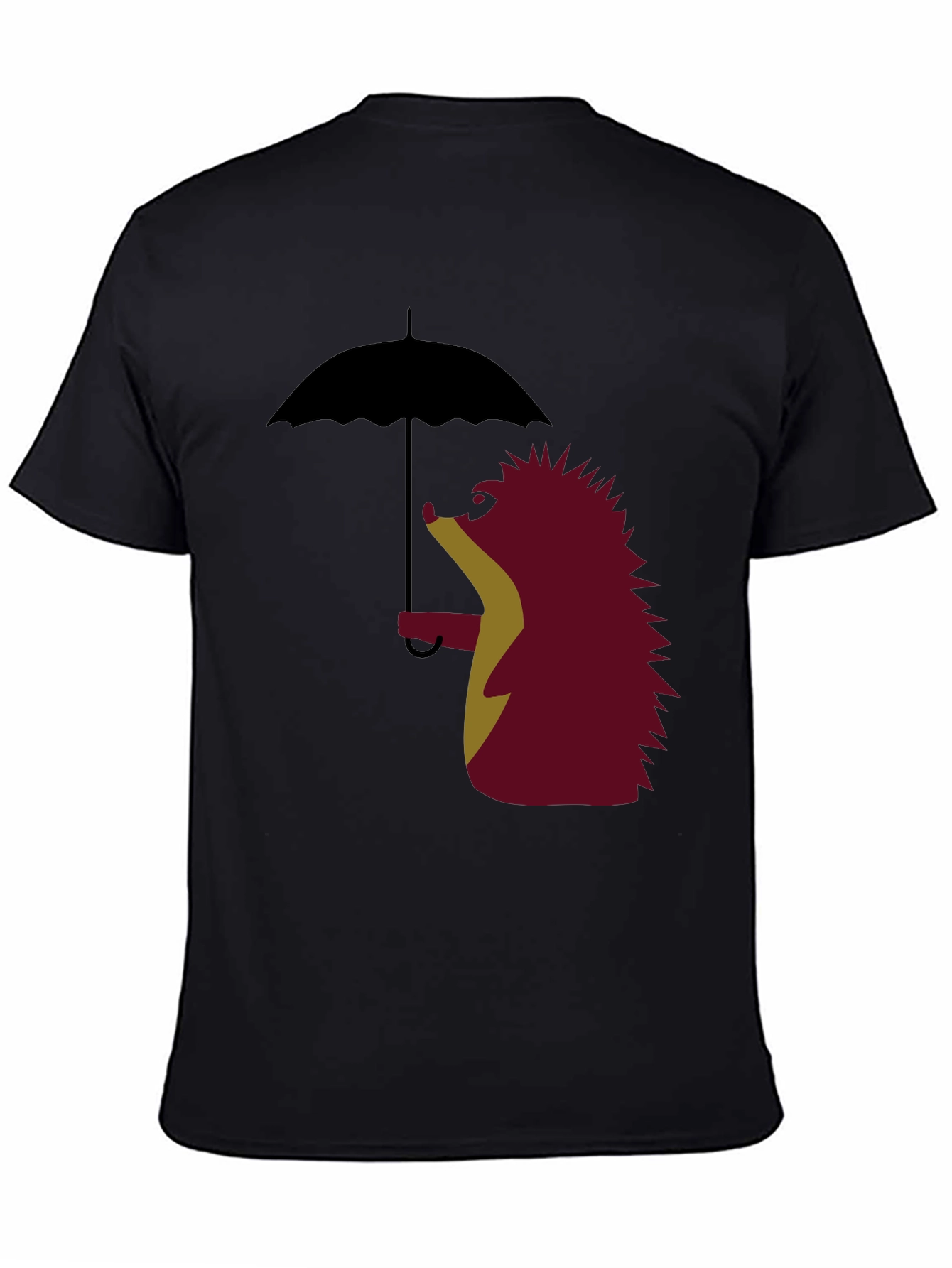 Black Whimsical Hedgehog Under Umbrella Graphic Tee view 4