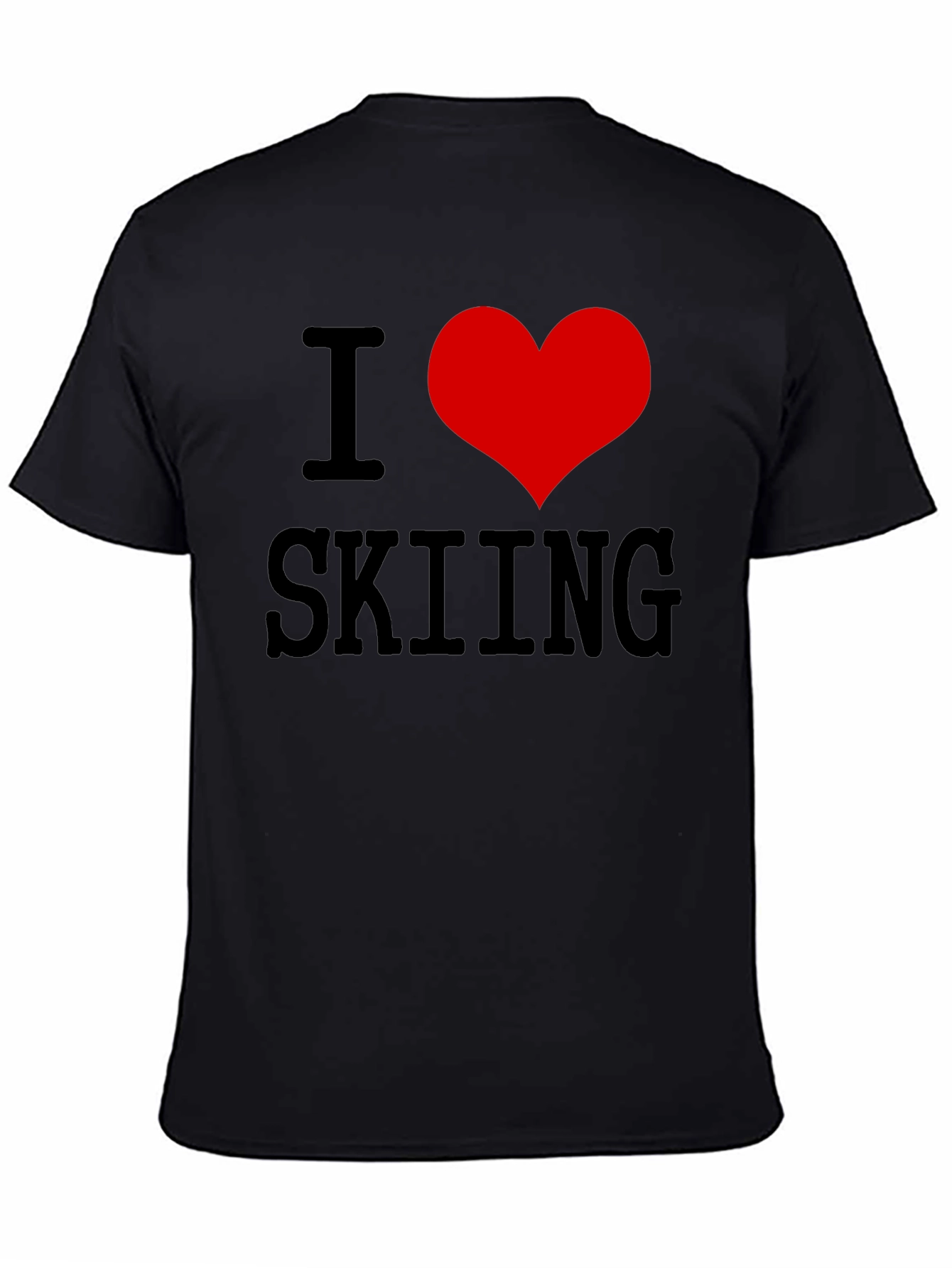 Black I Heart Skiing T-Shirt - Black Cotton Tee view 4