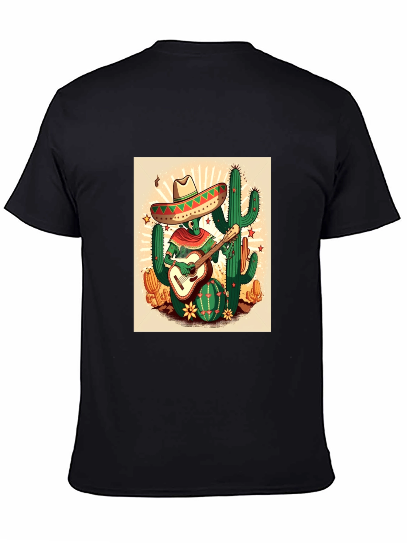 Black Cactus Guitarist Graphic Tee - Men's Black T-Shirt view 4