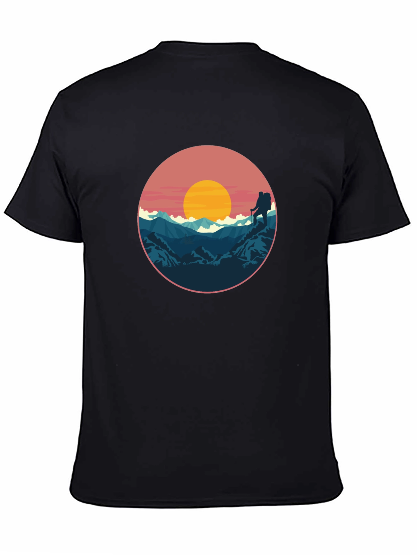 Black Hiking Adventure T-Shirt - Mountain Sunset Graphic Tee view 4