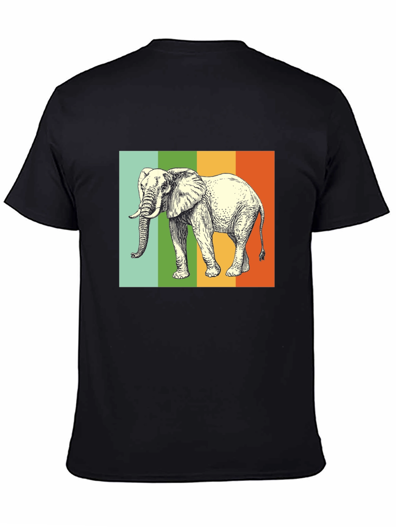 Black Elephant Graphic T-Shirt - Striped Background view 4