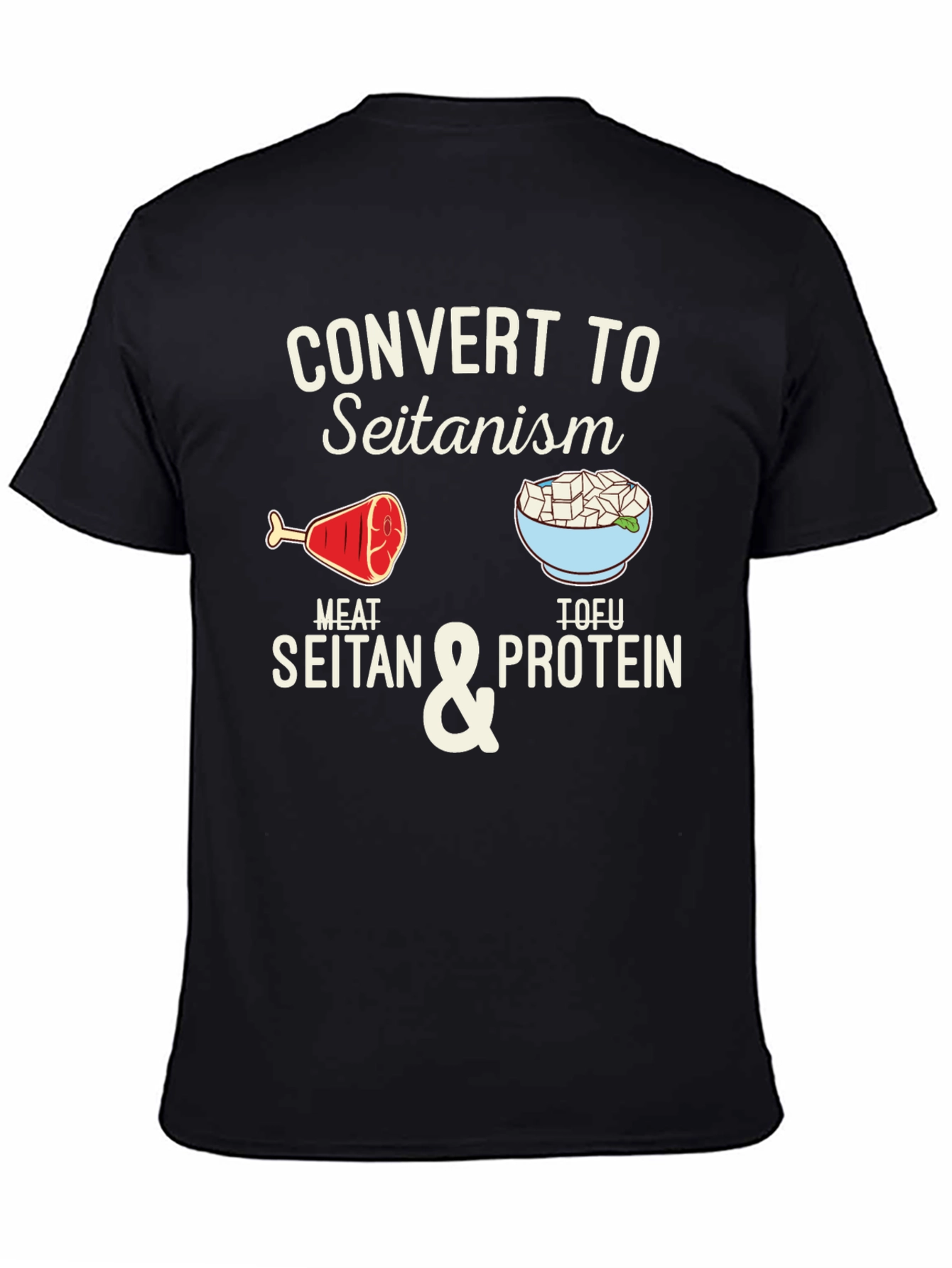 Black Convert to Seitanism T-Shirt - Vegan & Vegetarian Humor Tee view 4