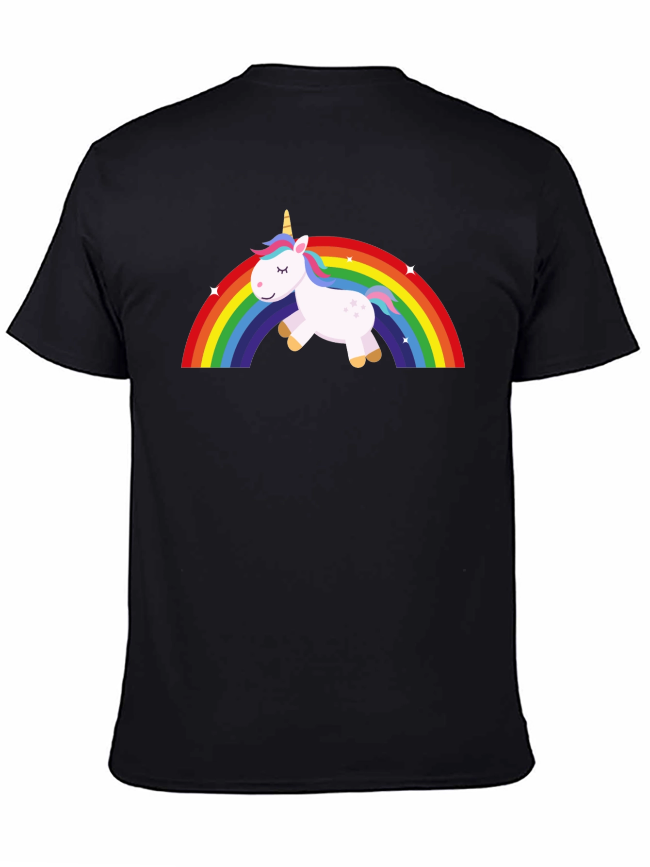 Black Unicorn Rainbow Graphic Tee - Black Cotton T-Shirt view 4
