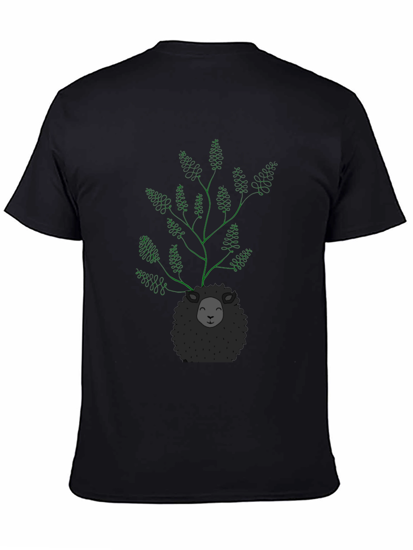 Black Unique Sheep & Tree Graphic Black T-Shirt view 4