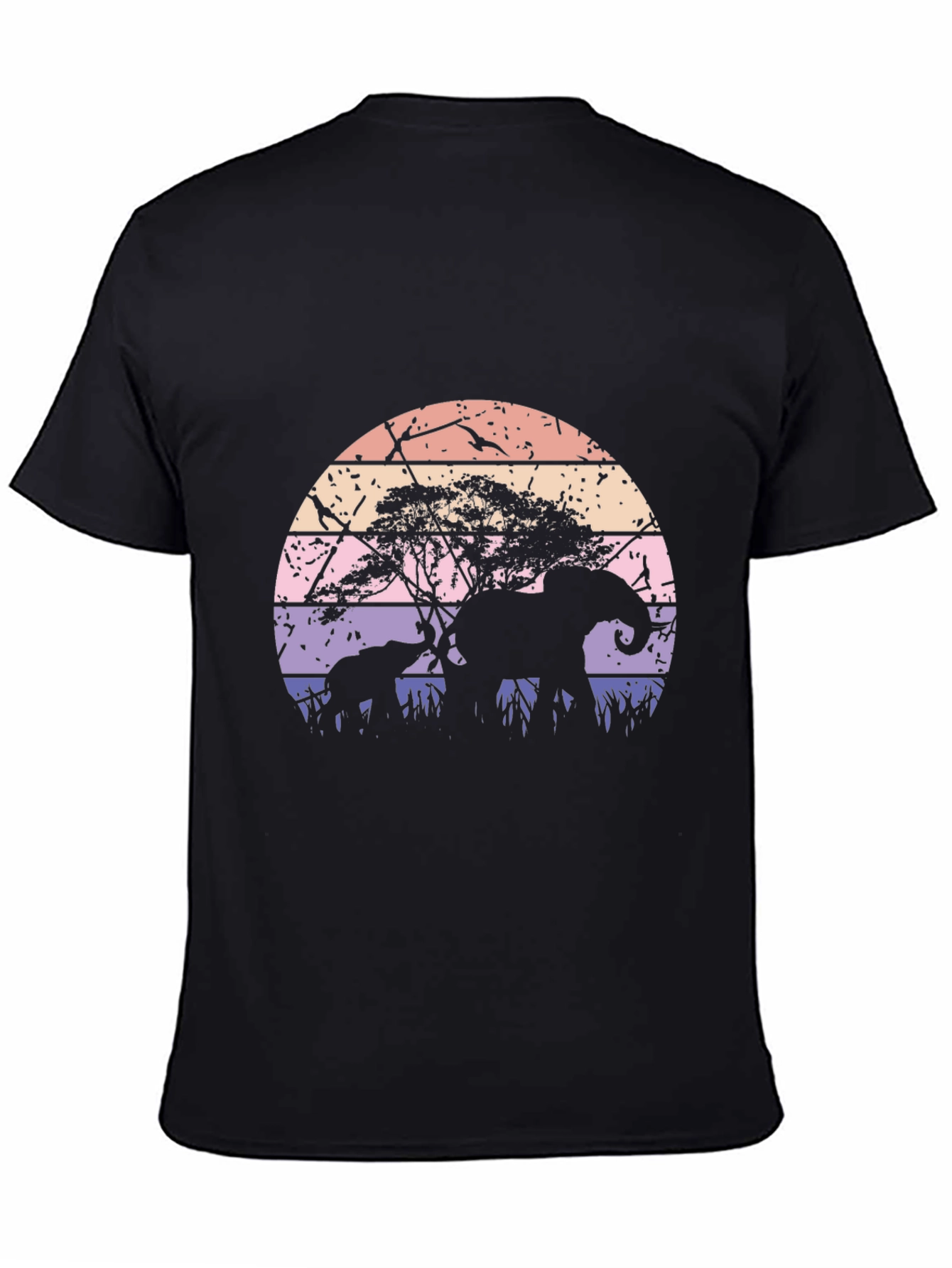 Black Elephant Sunset Graphic Tee - Black Cotton Blend view 4