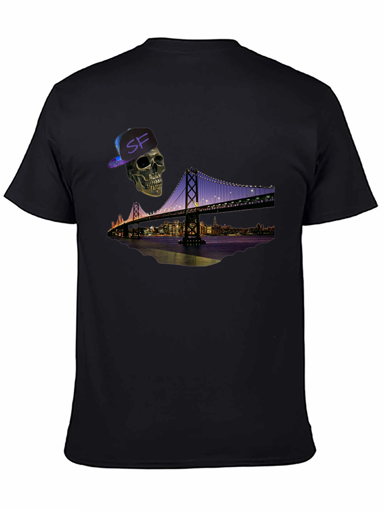 Black Skull SF Bridge Graphic Tee - Men's Black T-Shirt view 4