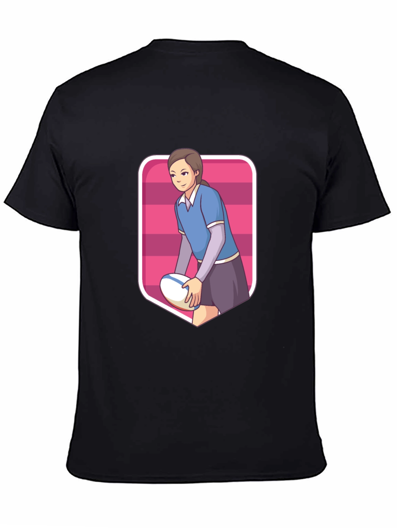 Black Rugby Girl Graphic Tee - Sporty Cartoon Style view 4