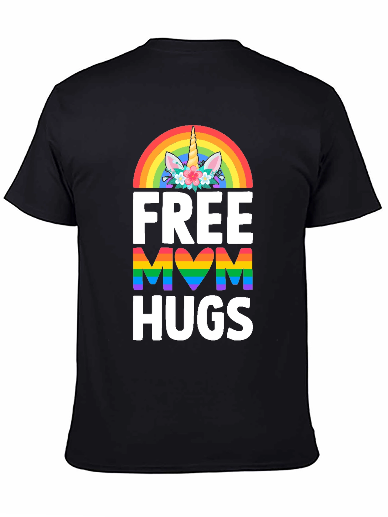 Black Free Mom Hugs Unicorn Rainbow Pride T-Shirt view 4