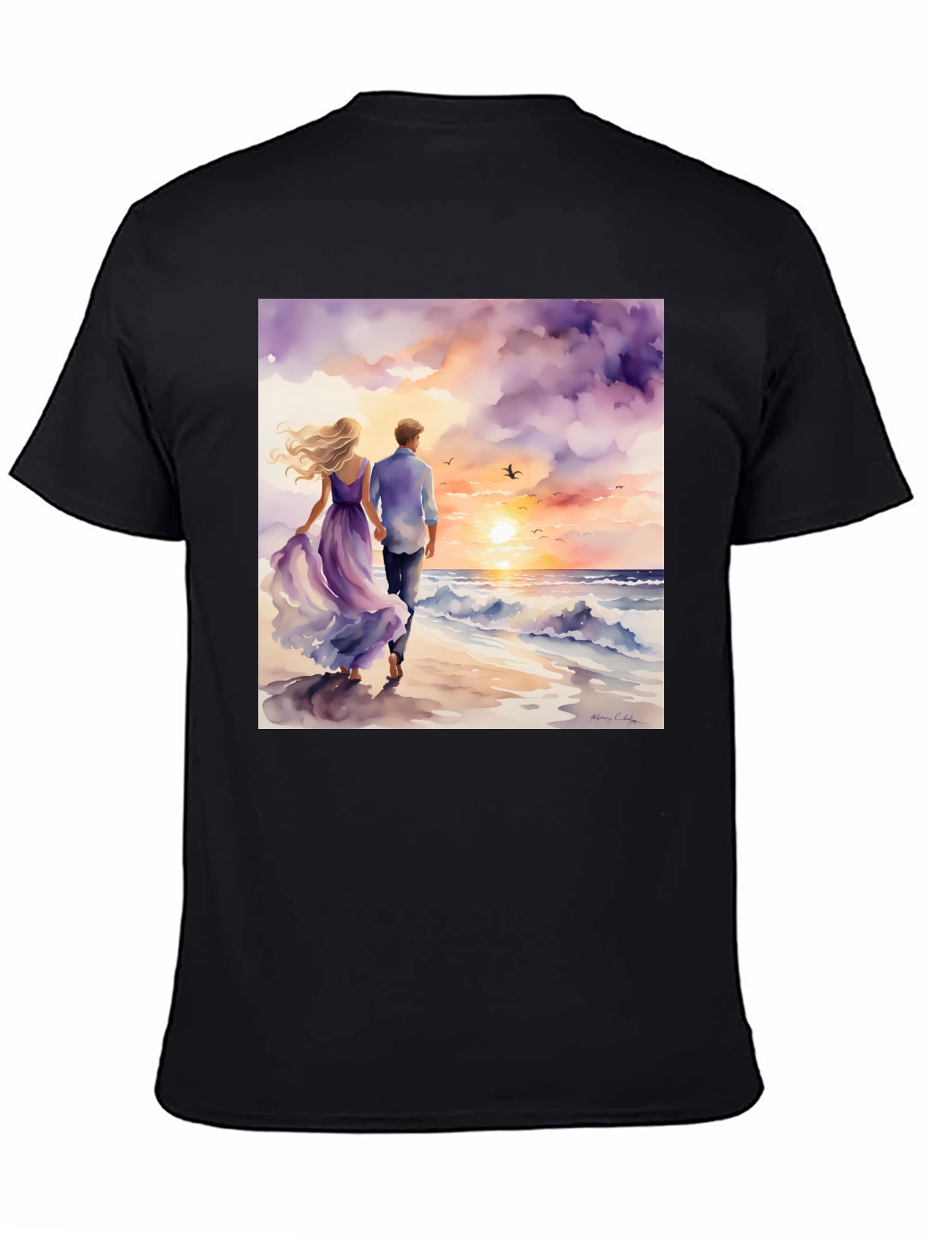 Black Romantic Sunset Couple T-Shirt view 4