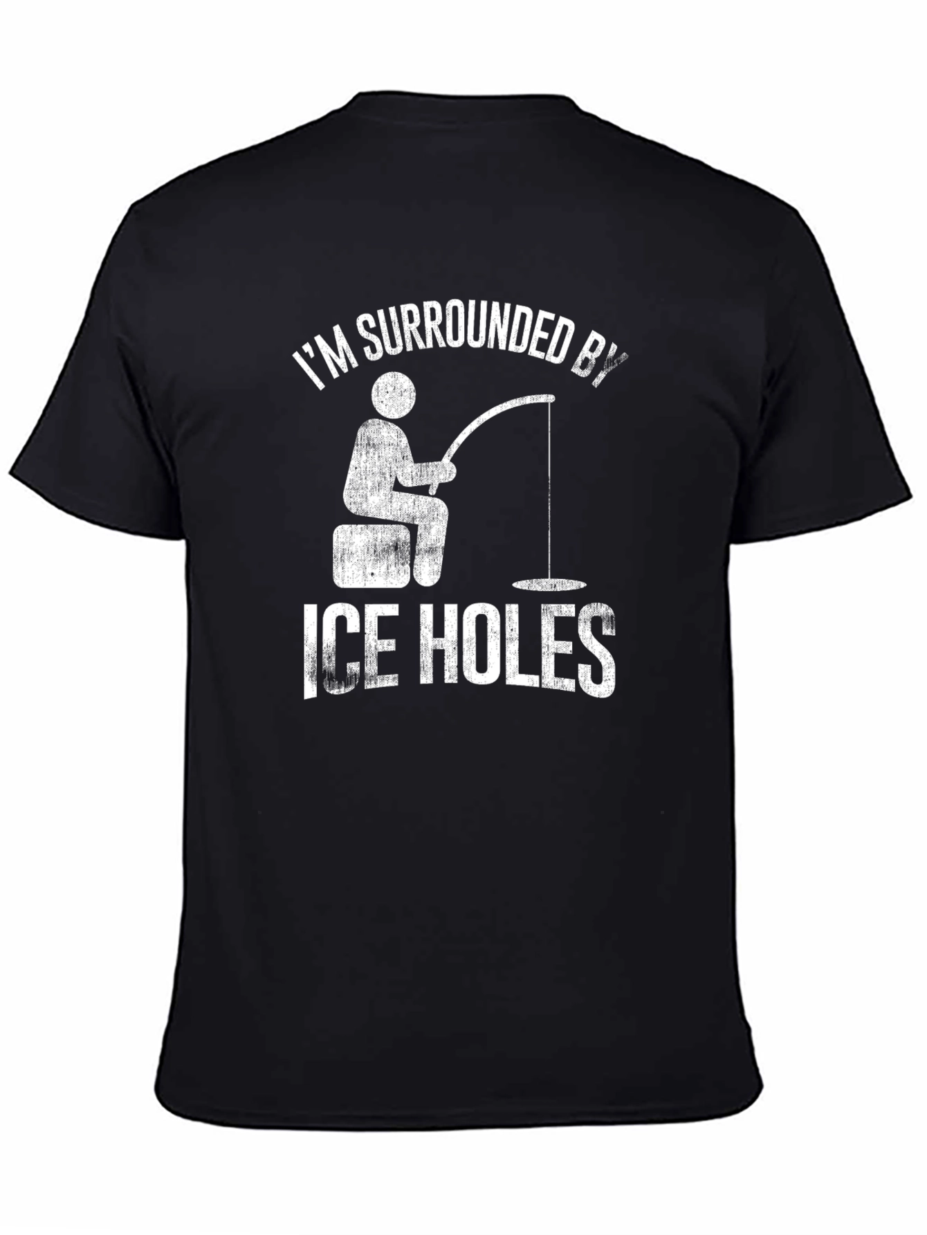 Black Funny Ice Fishing T-Shirt - Surrounded by Ice Holes view 4