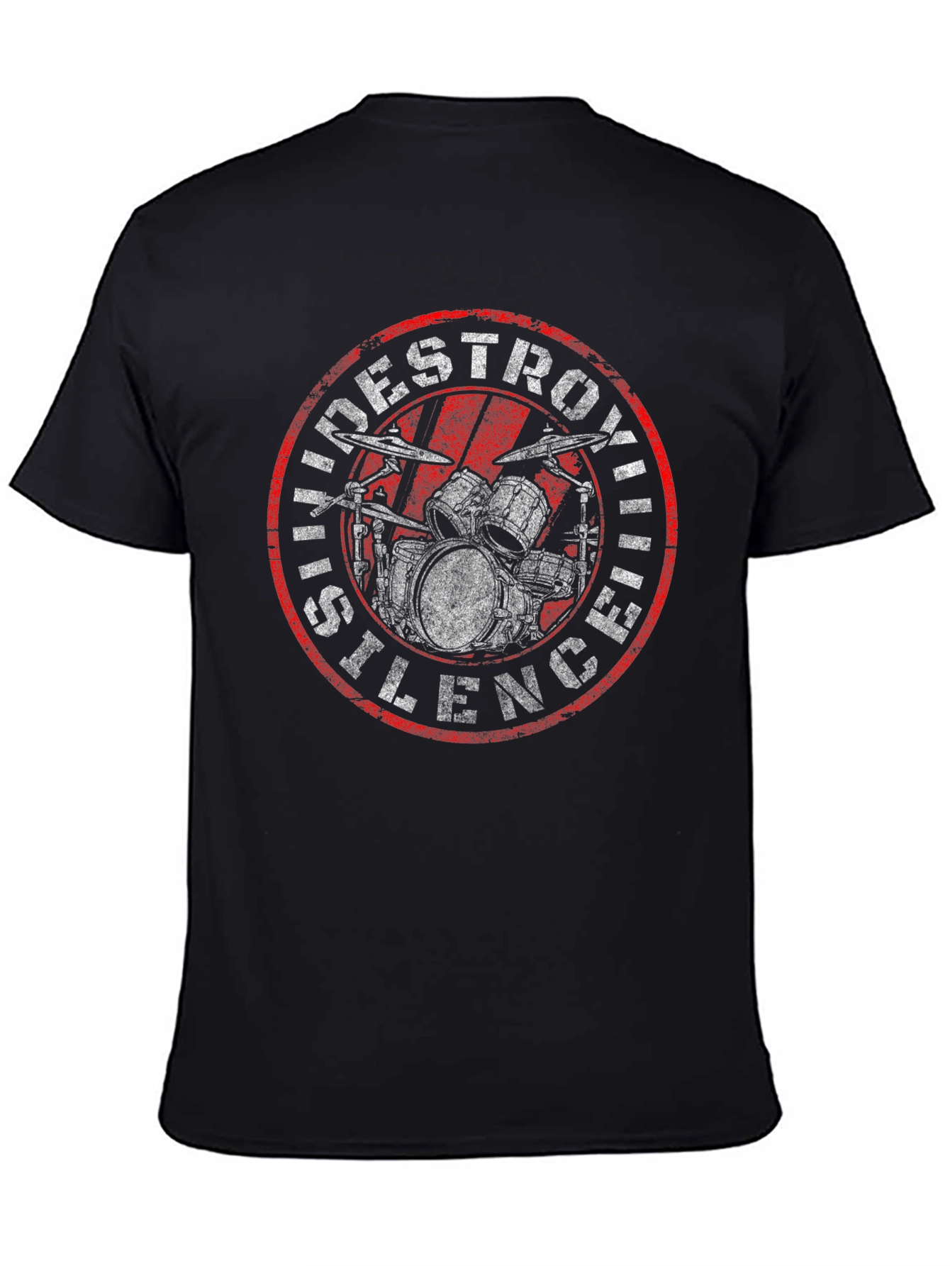 Black Destroying Silence Drum Kit Graphic T-Shirt view 4