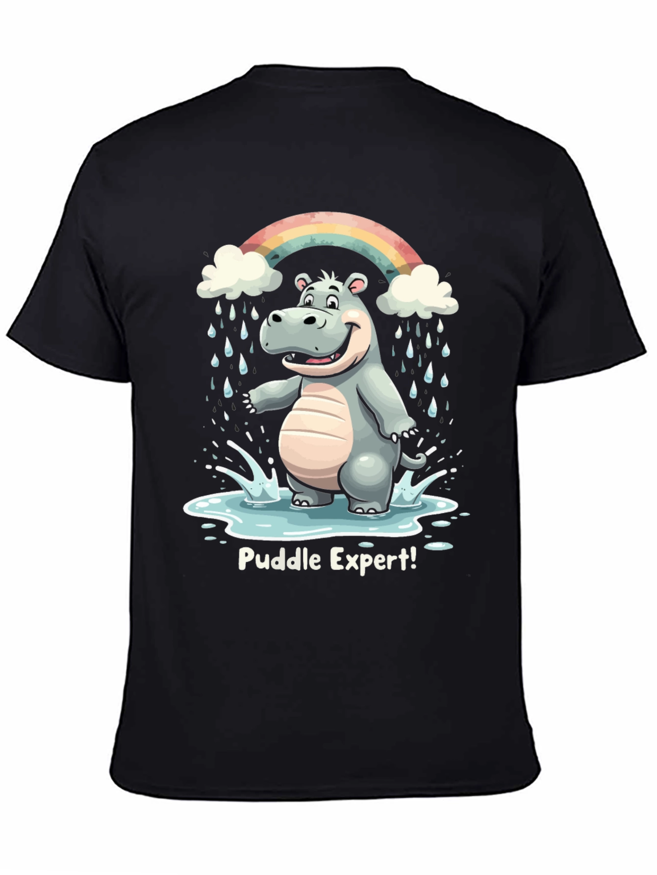 Black Puddle Expert Hippo T-Shirt - Funny Animal Tee view 4