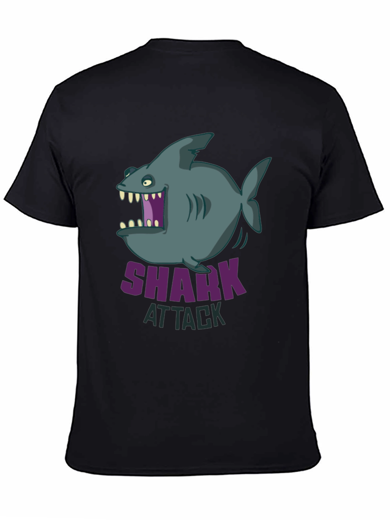 Black Shark Attack Graphic T-Shirt - Cartoon Design view 4