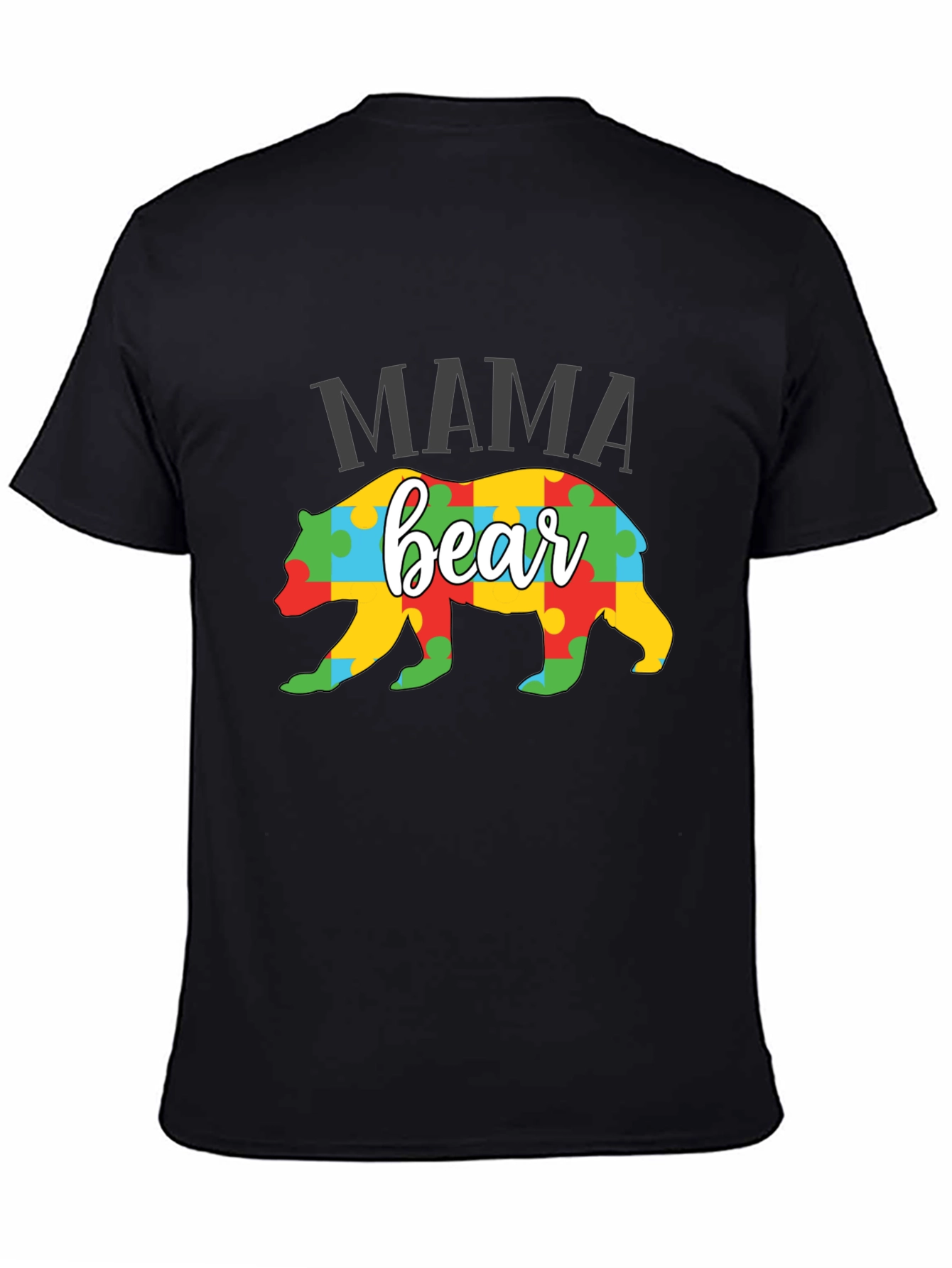 Black Mama Bear Puzzle Piece Autism Awareness T-Shirt view 4