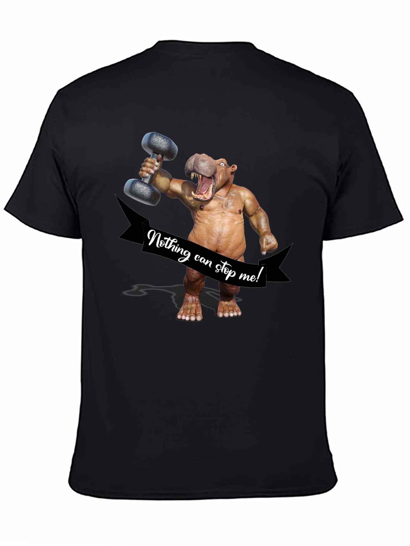 Black Hippo Lifting Dumbbell T-Shirt - Nothing Can Stop Me! view 4
