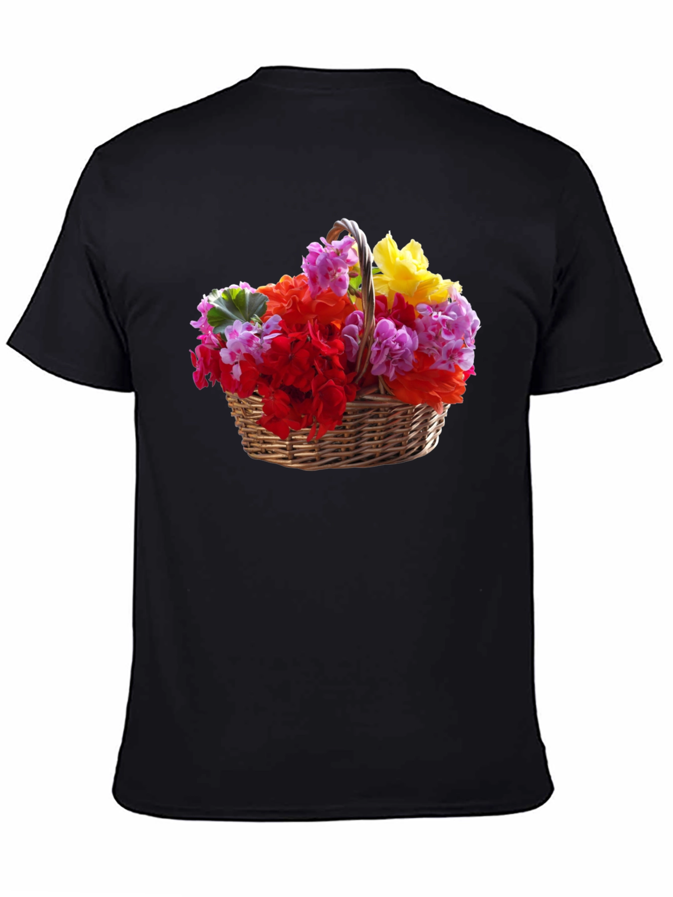 Black Floral Basket Graphic Tee - Mens Casual Short Sleeve T-Shirt view 4