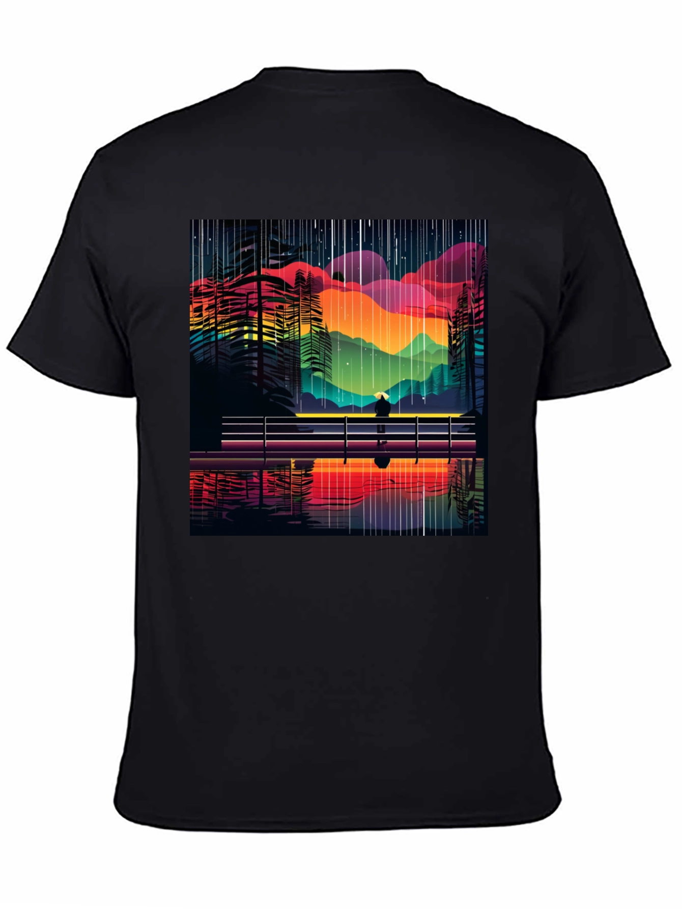 Black Vibrant Abstract Landscape Tee - Stylish Graphic T-Shirt view 4