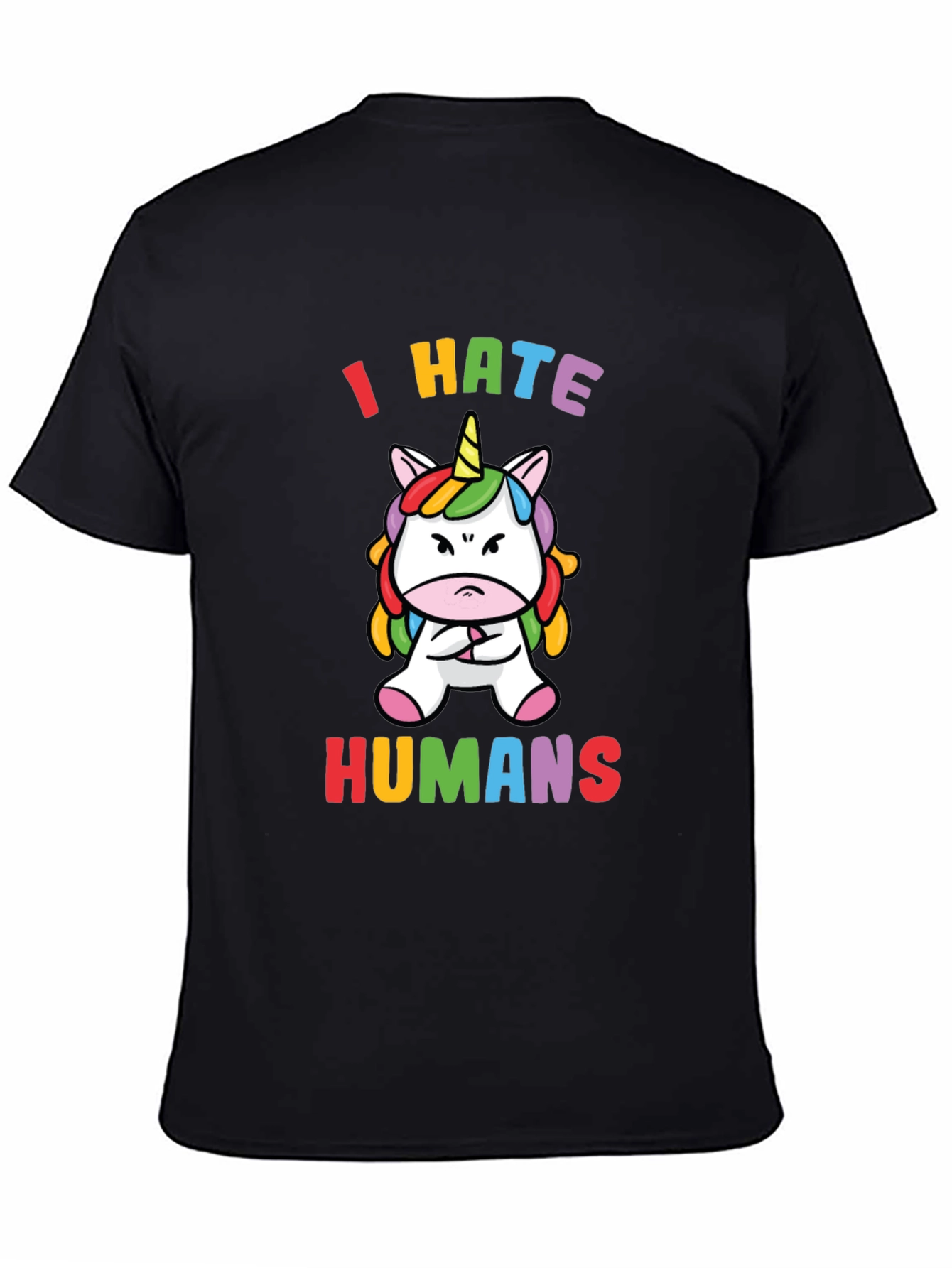 Black I Hate Humans T-Shirt - Grumpy Unicorn Tee view 4