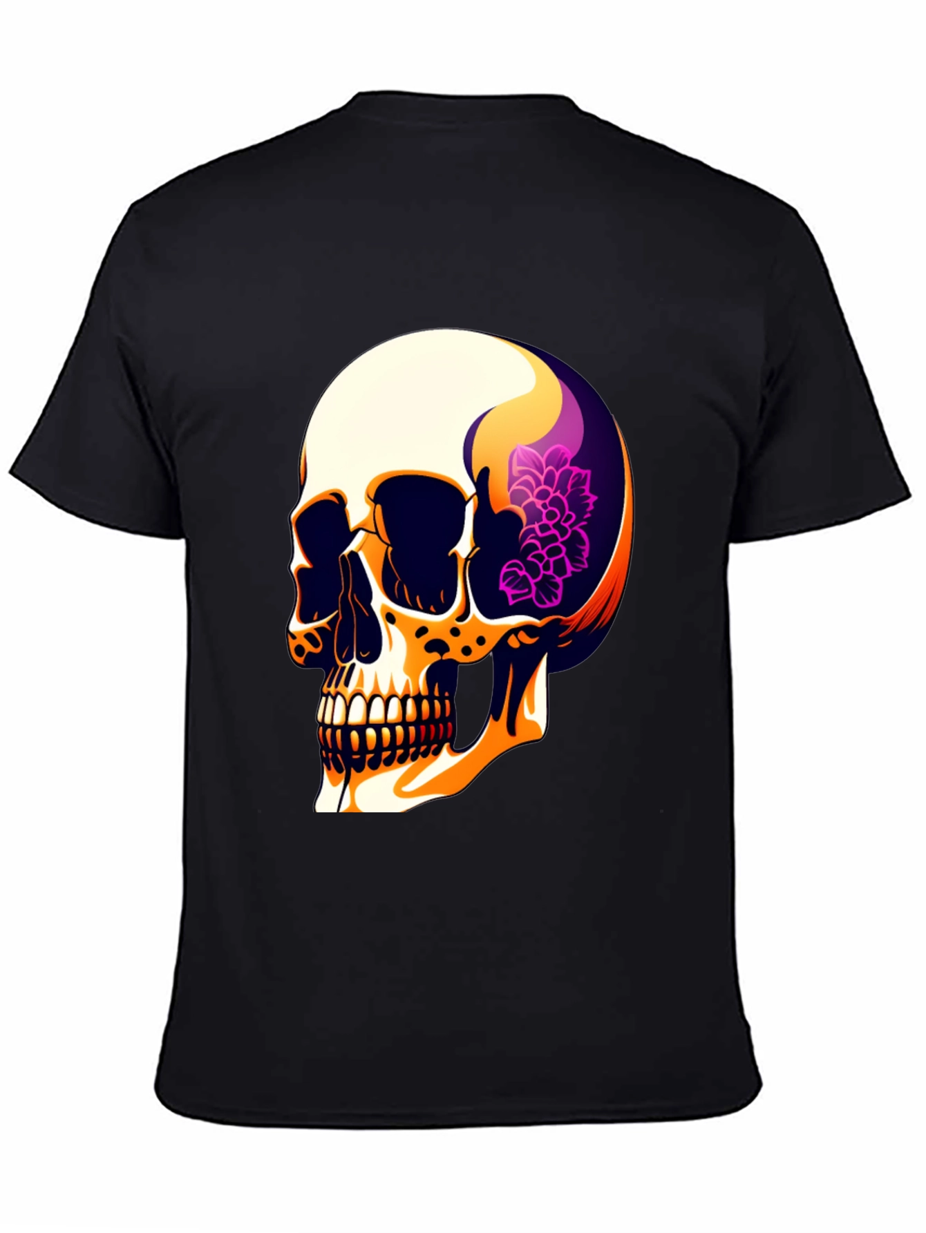 Black Skull & Floral Graphic Print Men's T-Shirt view 4