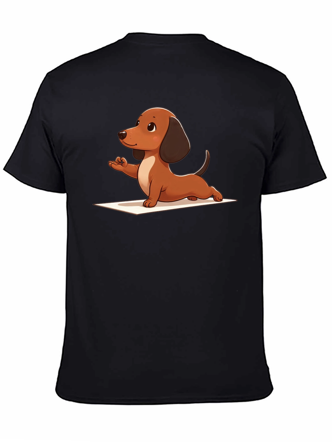 Black Yoga Dachshund Black T-Shirt view 4