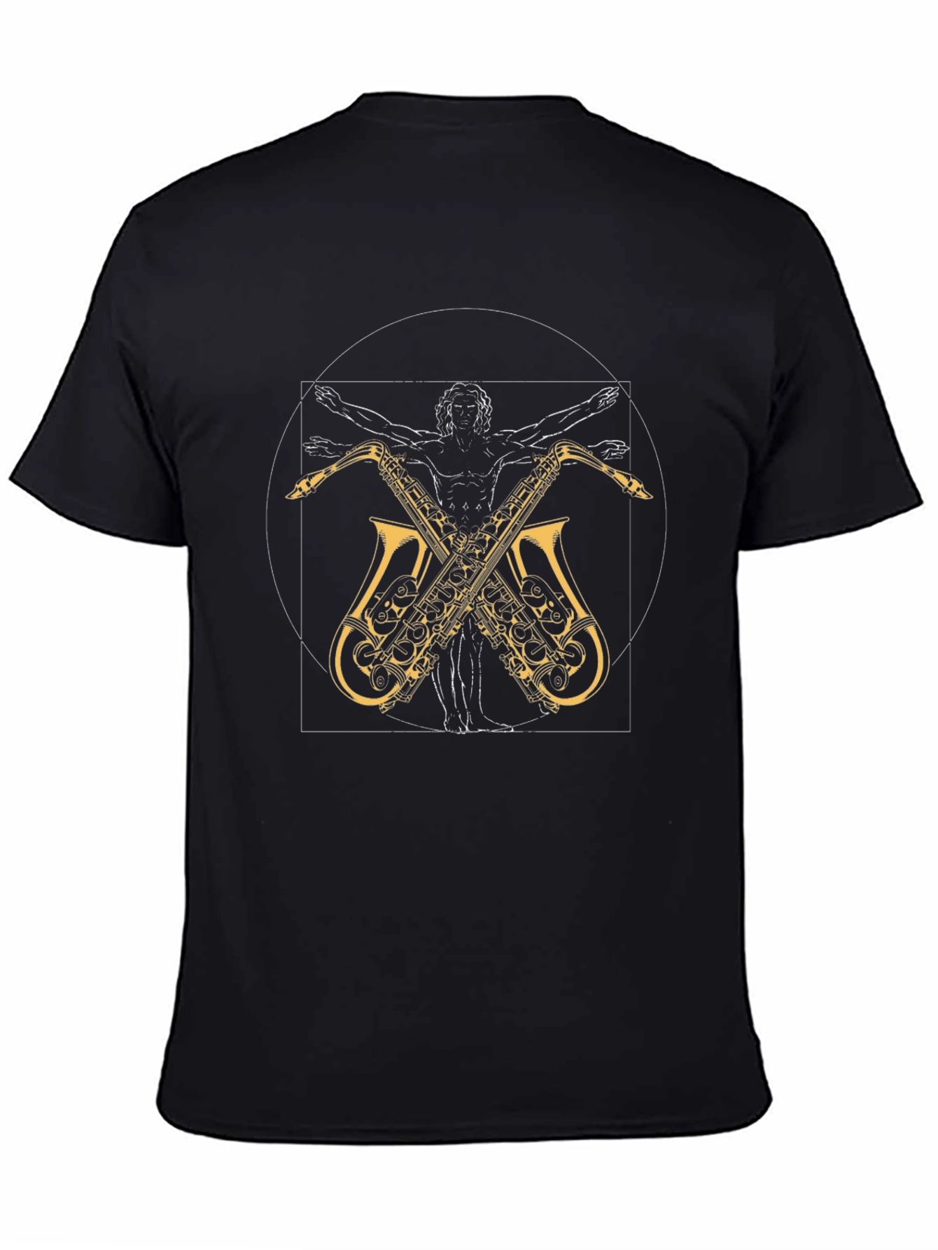 Black Vitruvian Man Saxophone T-Shirt view 4