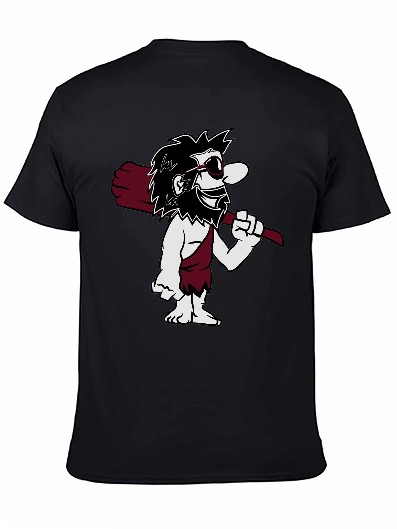 Black Cool Caveman Cartoon Graphic Tee - Black view 4