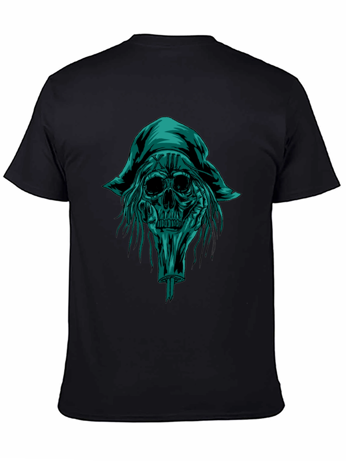 Black Skull Pirate Graphic Tee - Black Cotton T-Shirt view 4
