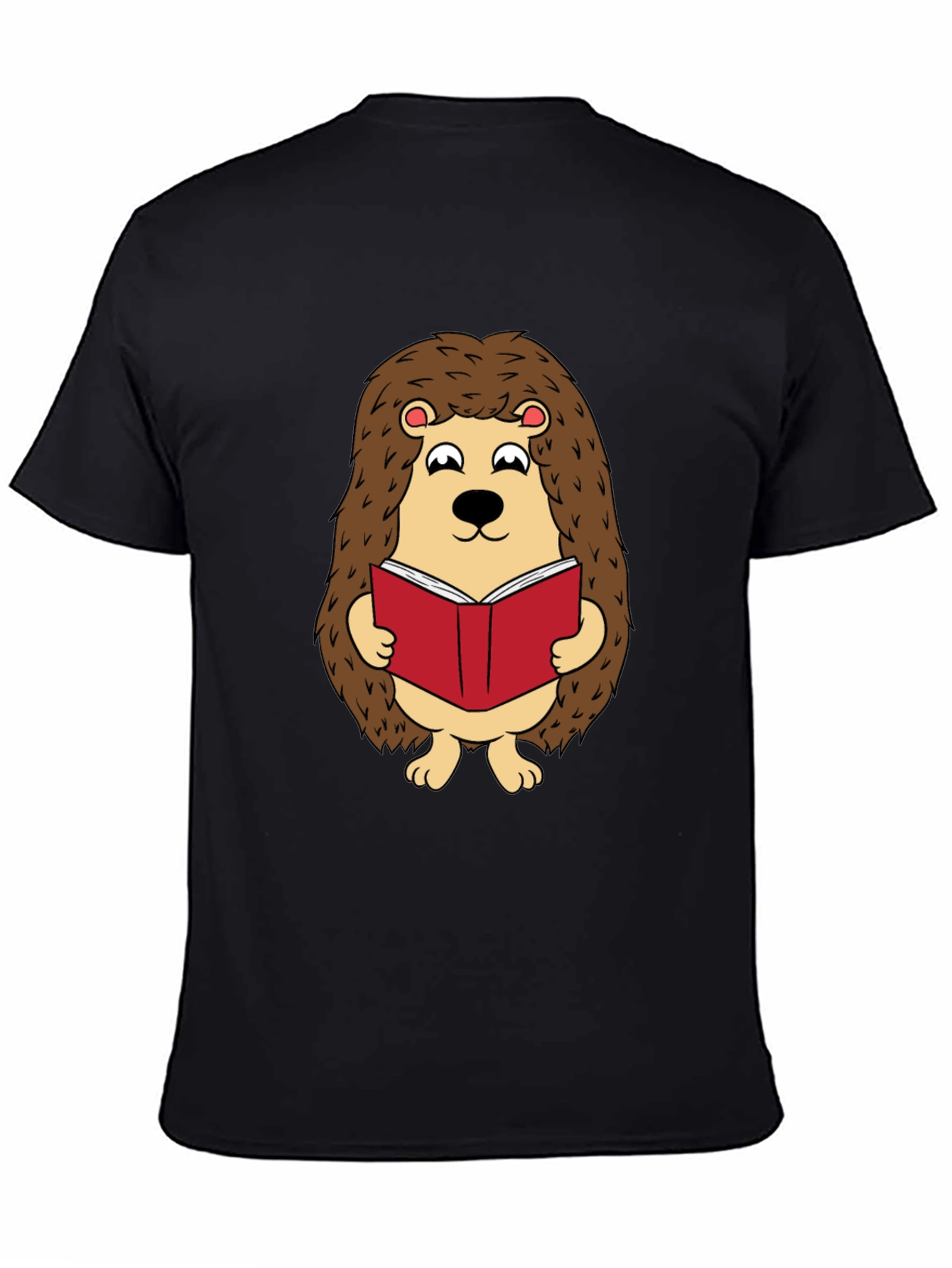 Black Cute Hedgehog Reading Book Graphic T-Shirt view 4