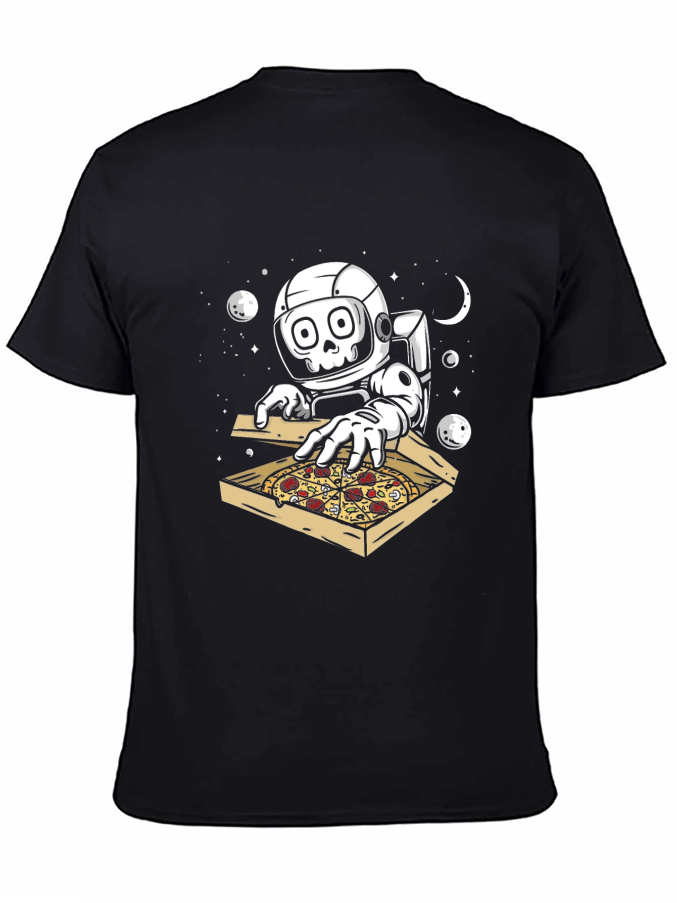 Black Astronaut Pizza Lover Graphic T-Shirt view 4