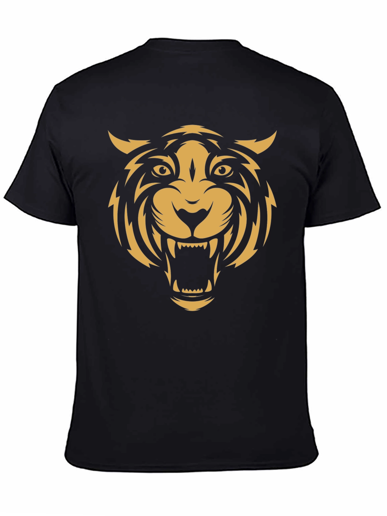 Black Men's Black T-Shirt with Bold Tiger Graphic view 4